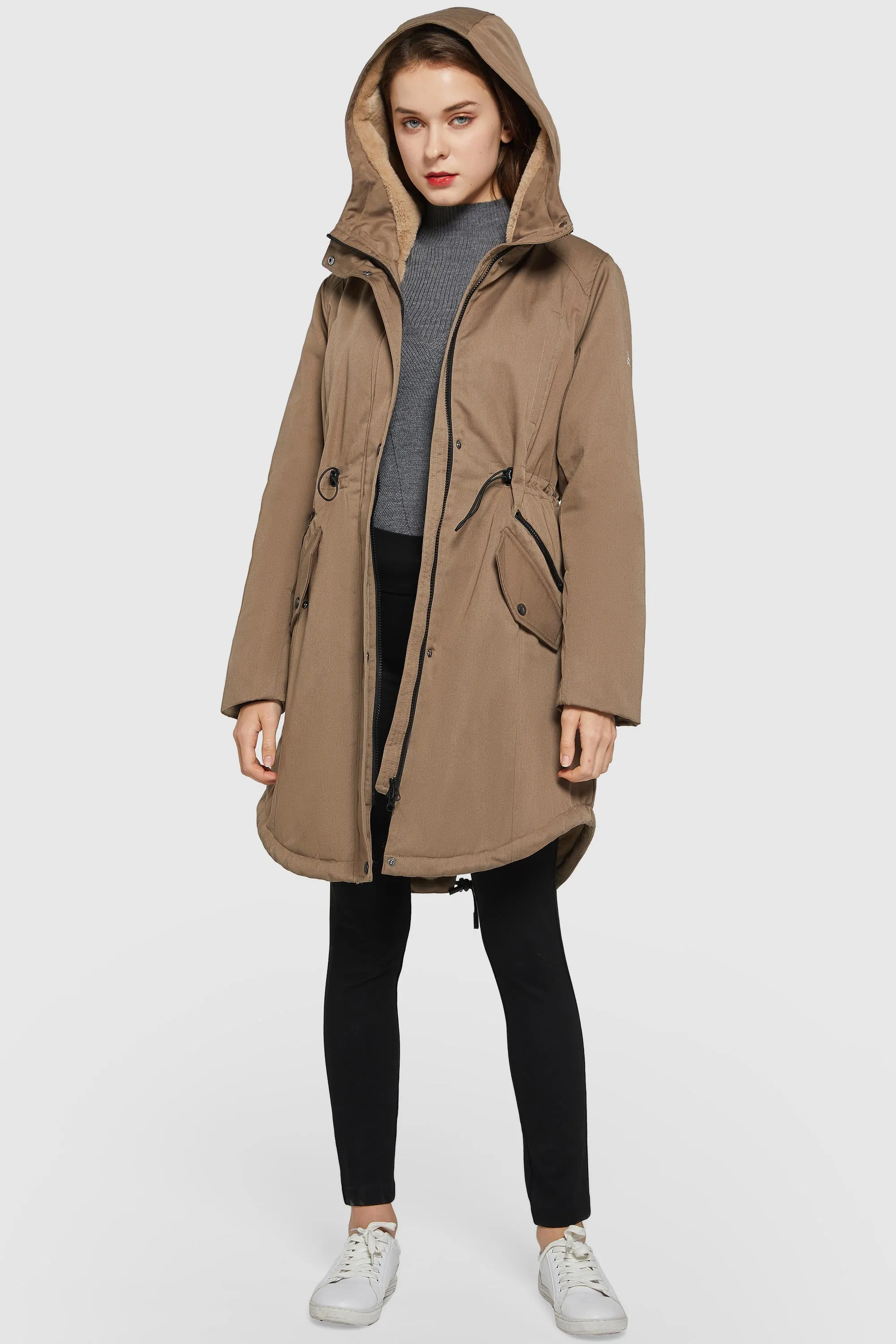 Drawstring Waist Fleece Lined Parka