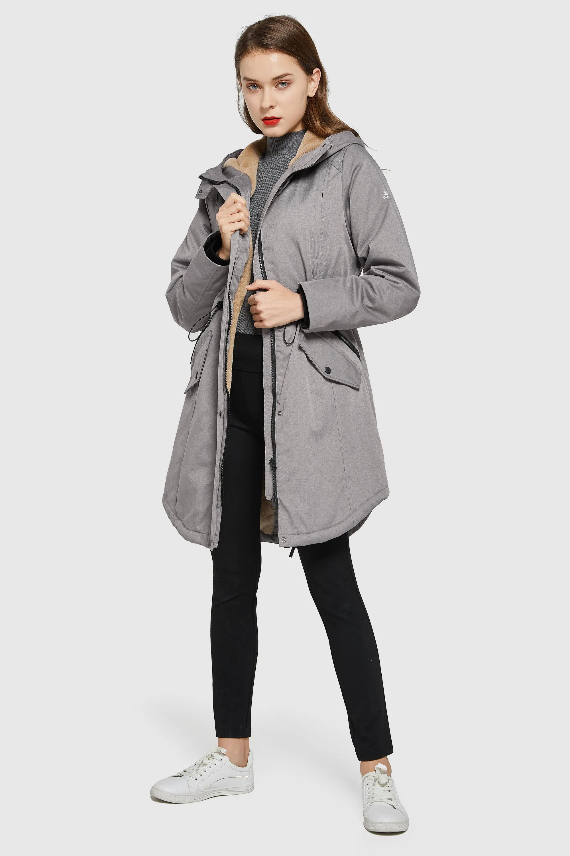 Drawstring Waist Fleece Lined Parka