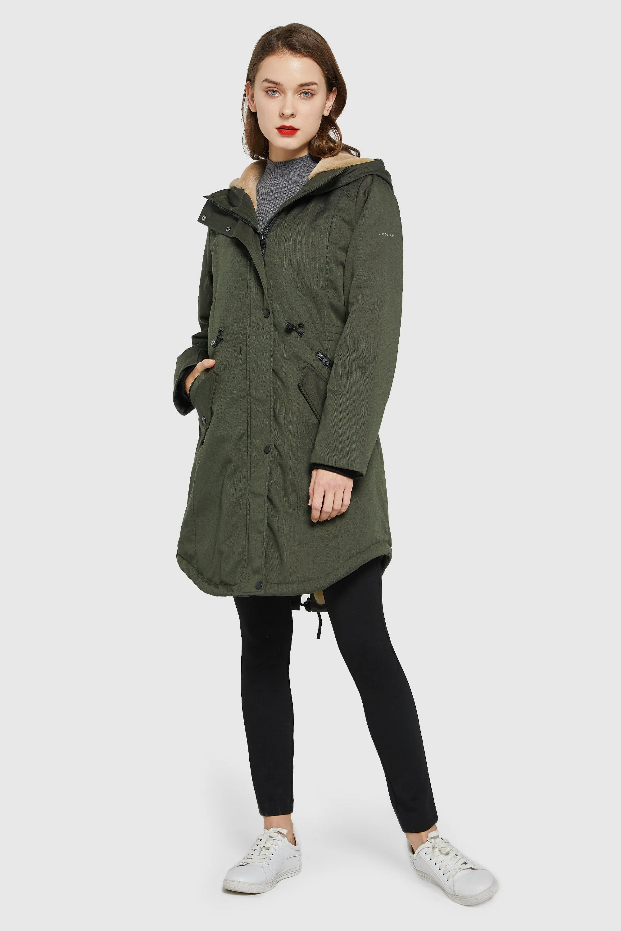 Drawstring Waist Fleece Lined Parka