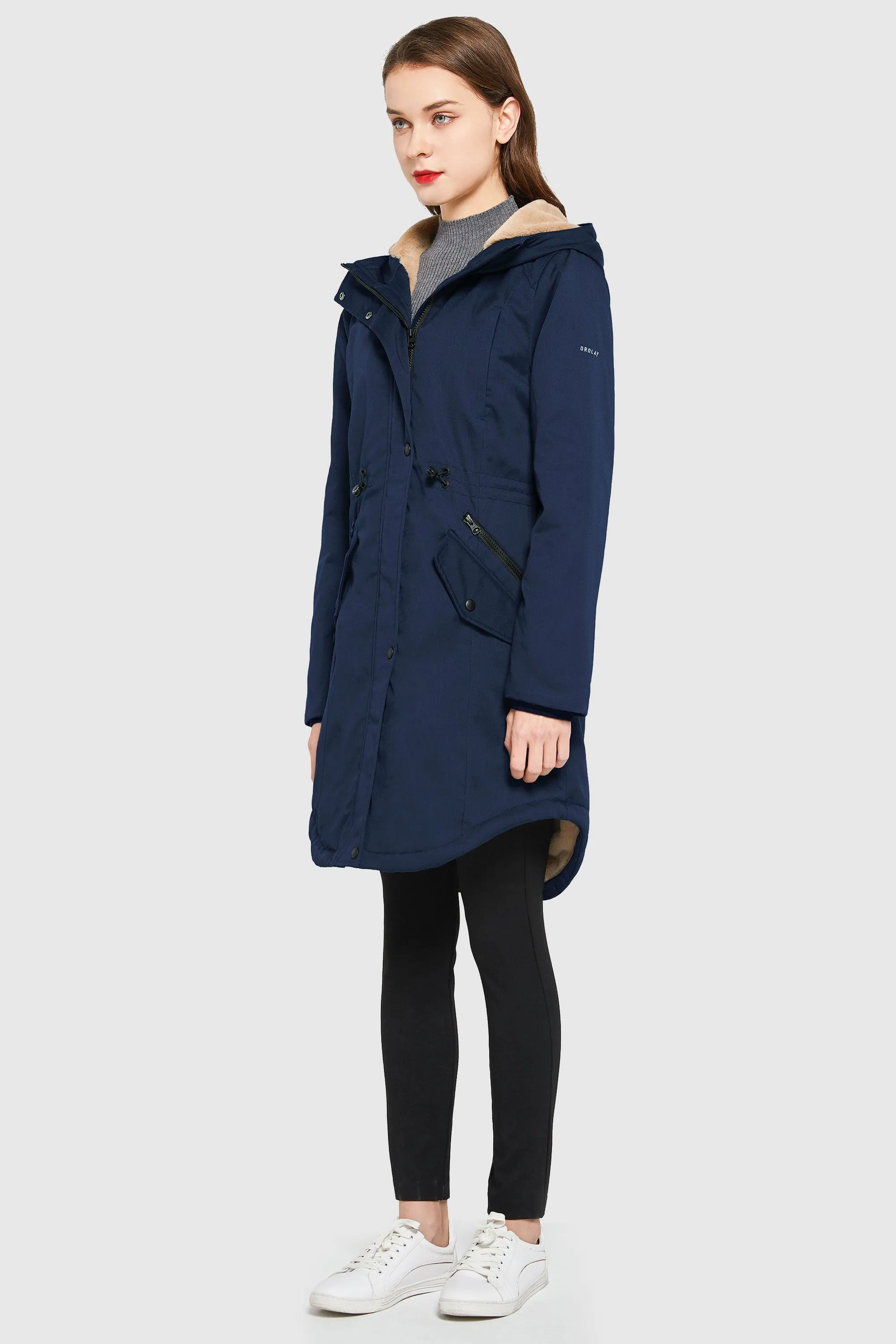 Drawstring Waist Fleece Lined Parka