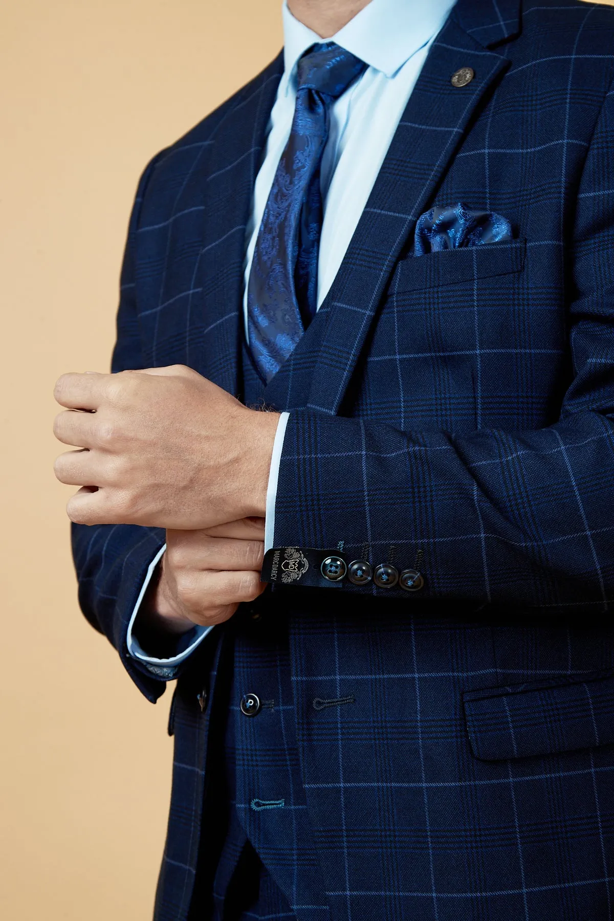 EDINSON - Navy Sky Check Three Piece Suit