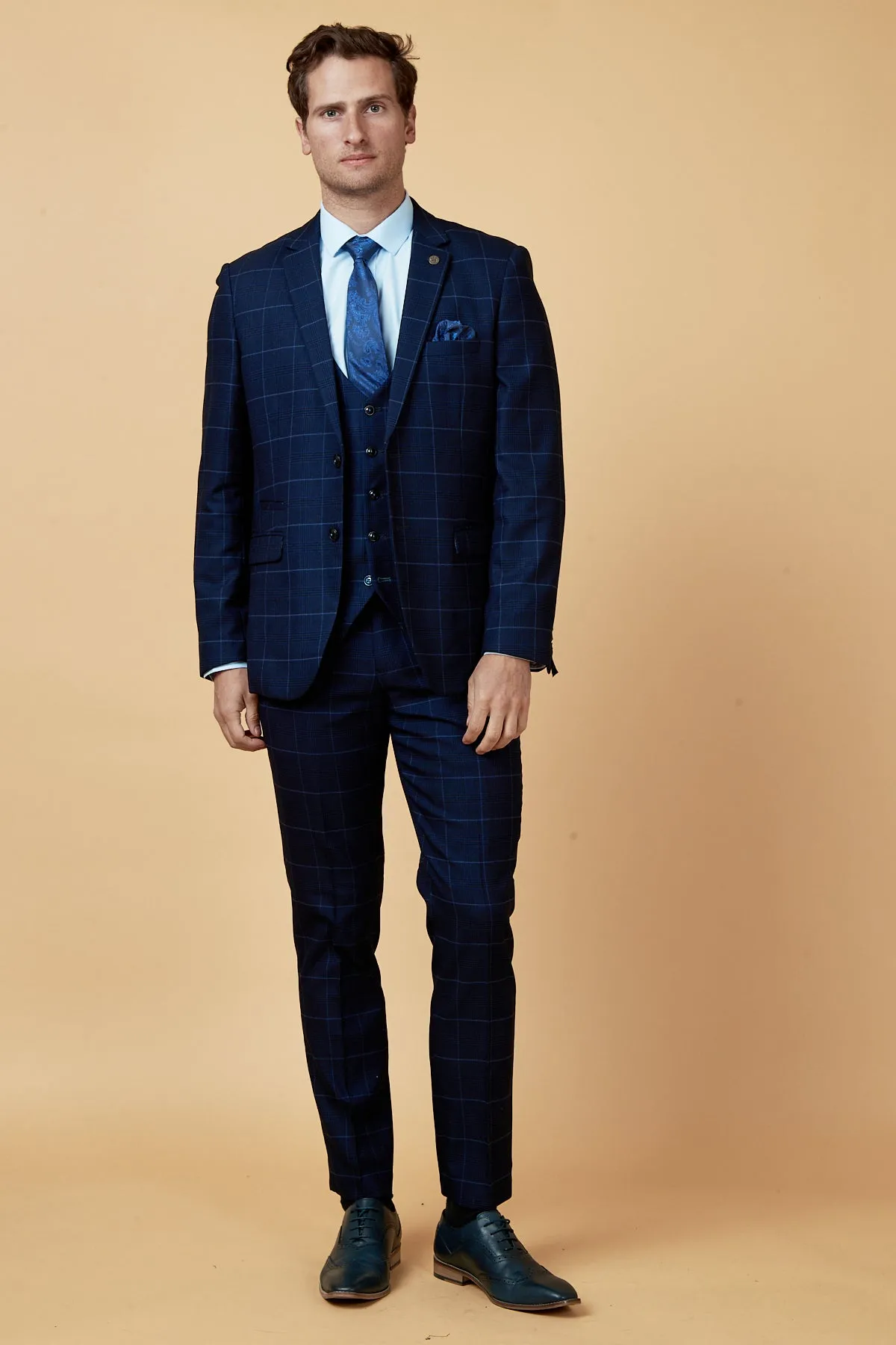 EDINSON - Navy Sky Check Three Piece Suit