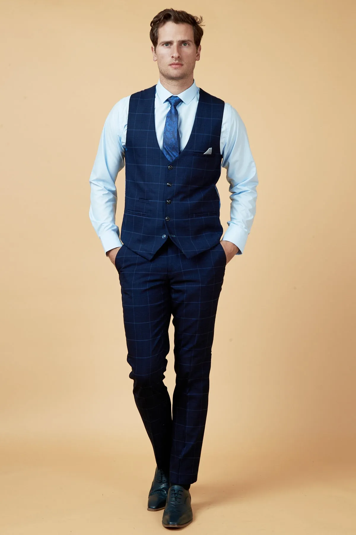 EDINSON - Navy Sky Check Three Piece Suit