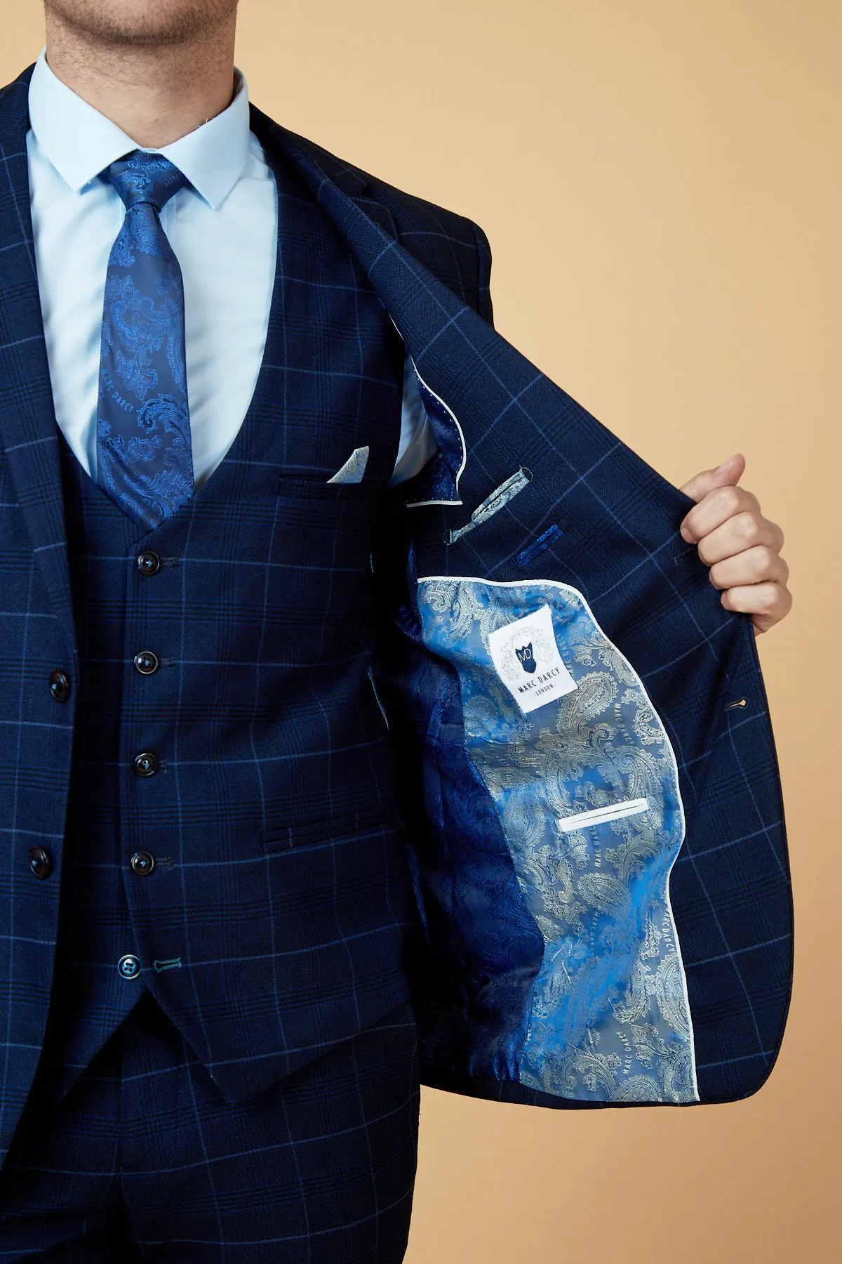 EDINSON - Navy Sky Check Three Piece Suit