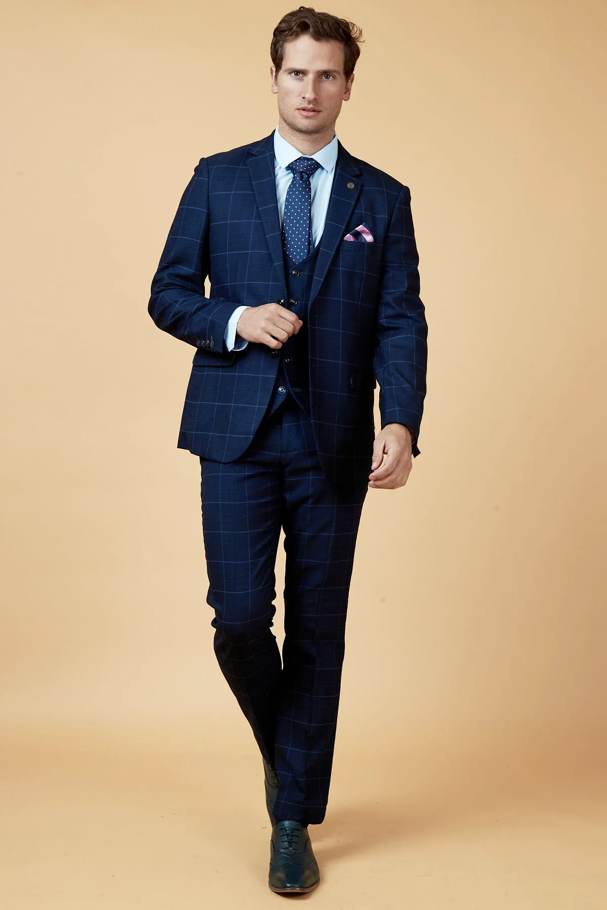 EDINSON - Navy Sky Check Three Piece Suit