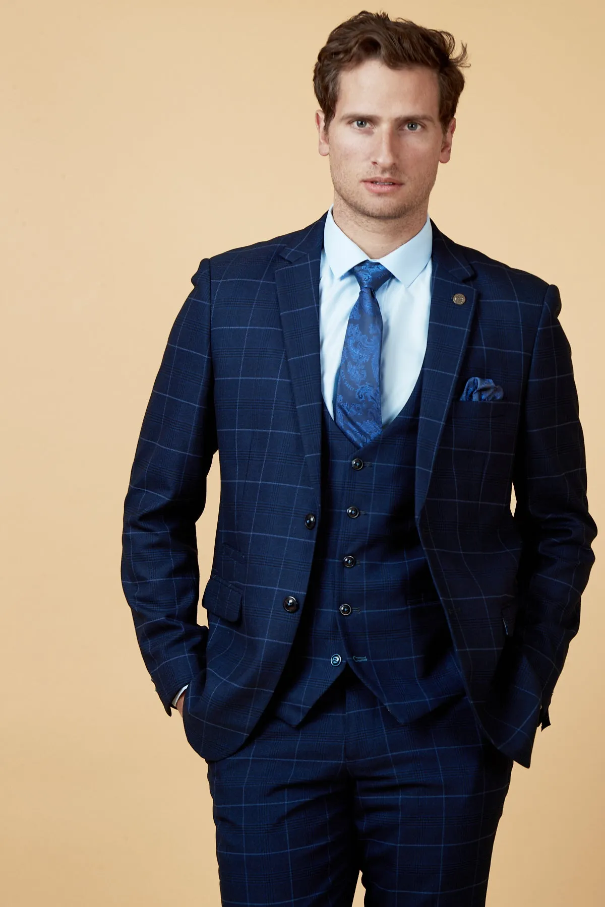 EDINSON - Navy Sky Check Three Piece Suit