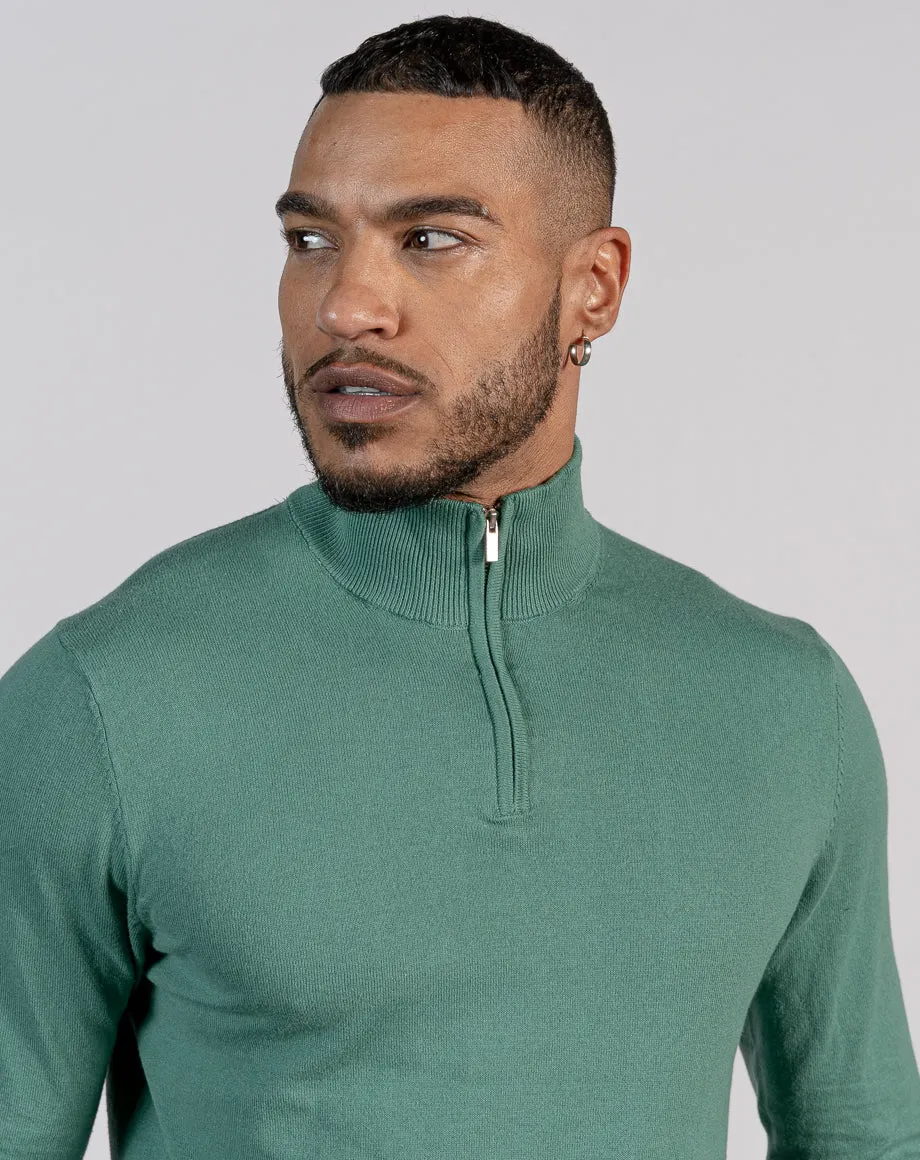 ESSENTIAL HALF ZIP KNITTED JUMPER - AQUA