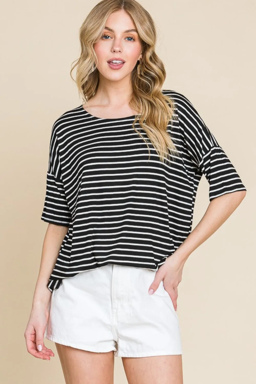 Explore More Collection - BOMBOM Striped Round Neck T-Shirt