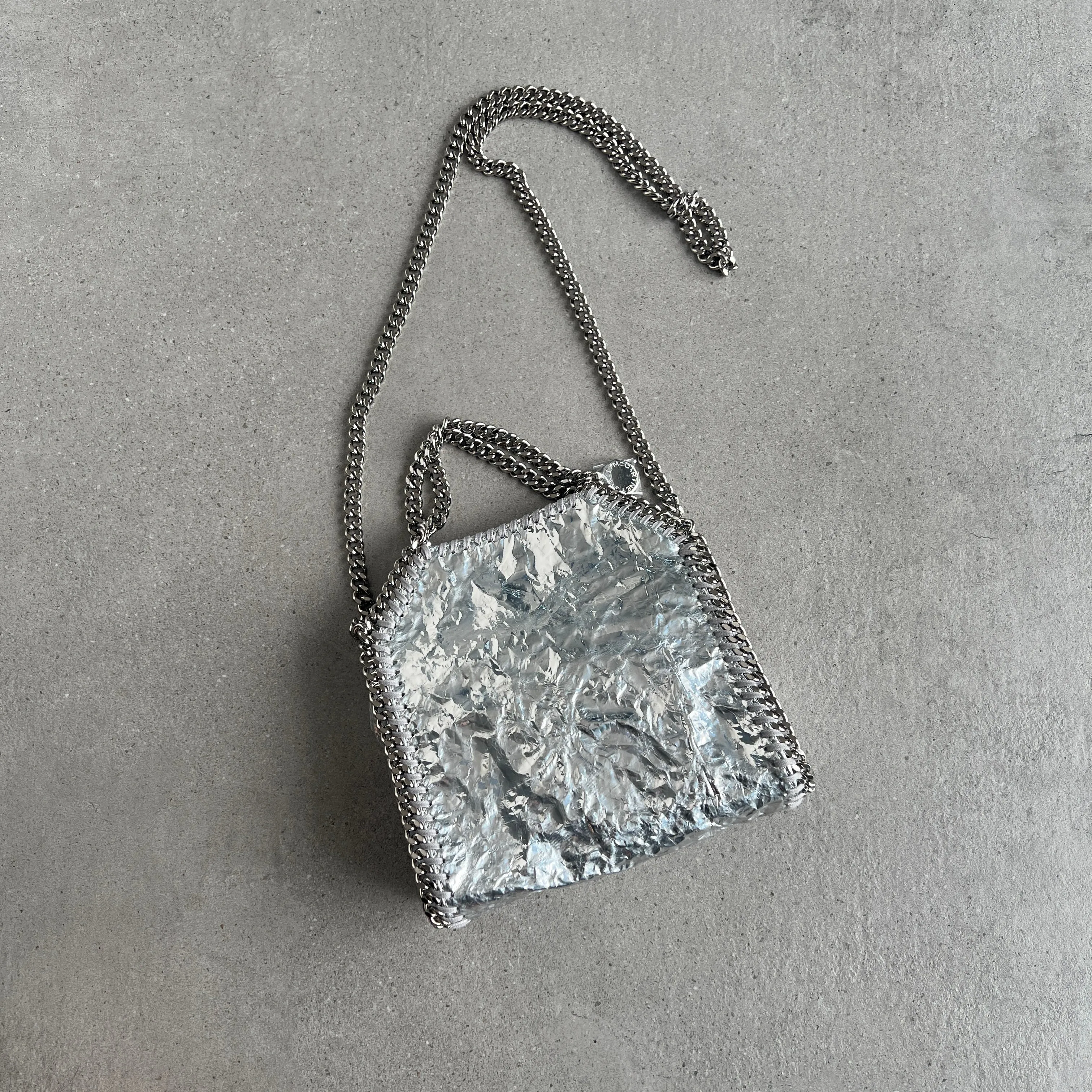 Falabella Stellabration Crackled Metallic Tiny Tote, Silver