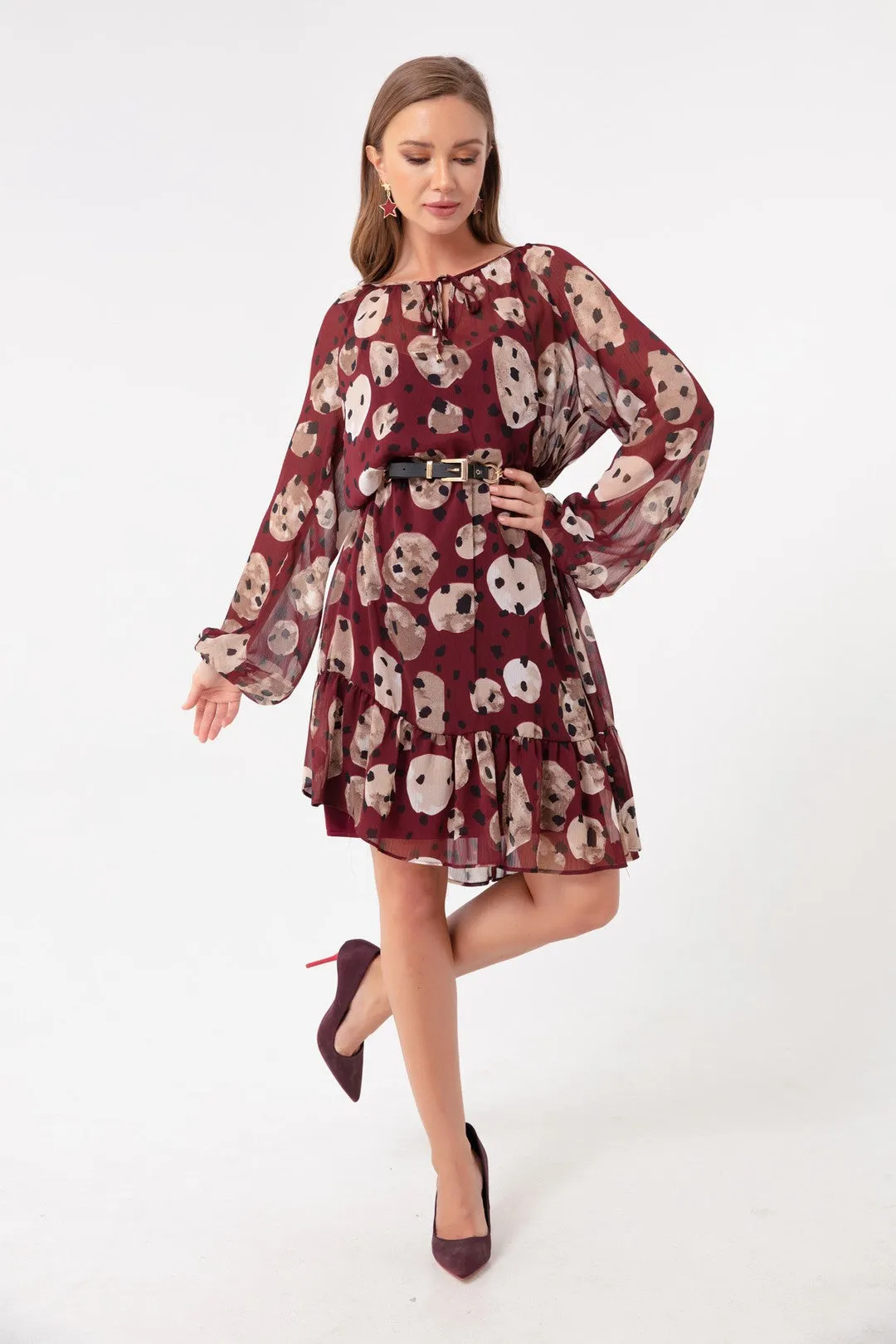 Female Patterned Mini Chiffon Dress