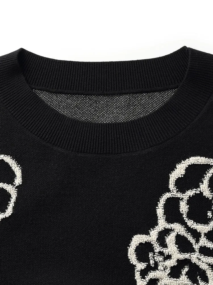 Floral Jacquard Round Neck Women Sweater