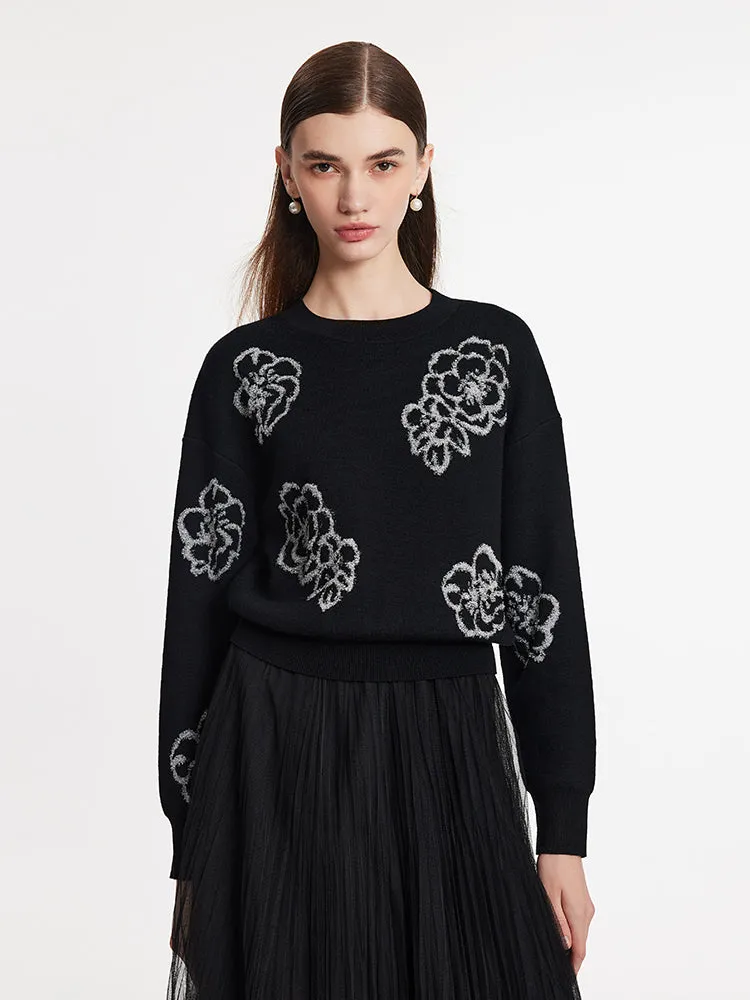 Floral Jacquard Round Neck Women Sweater