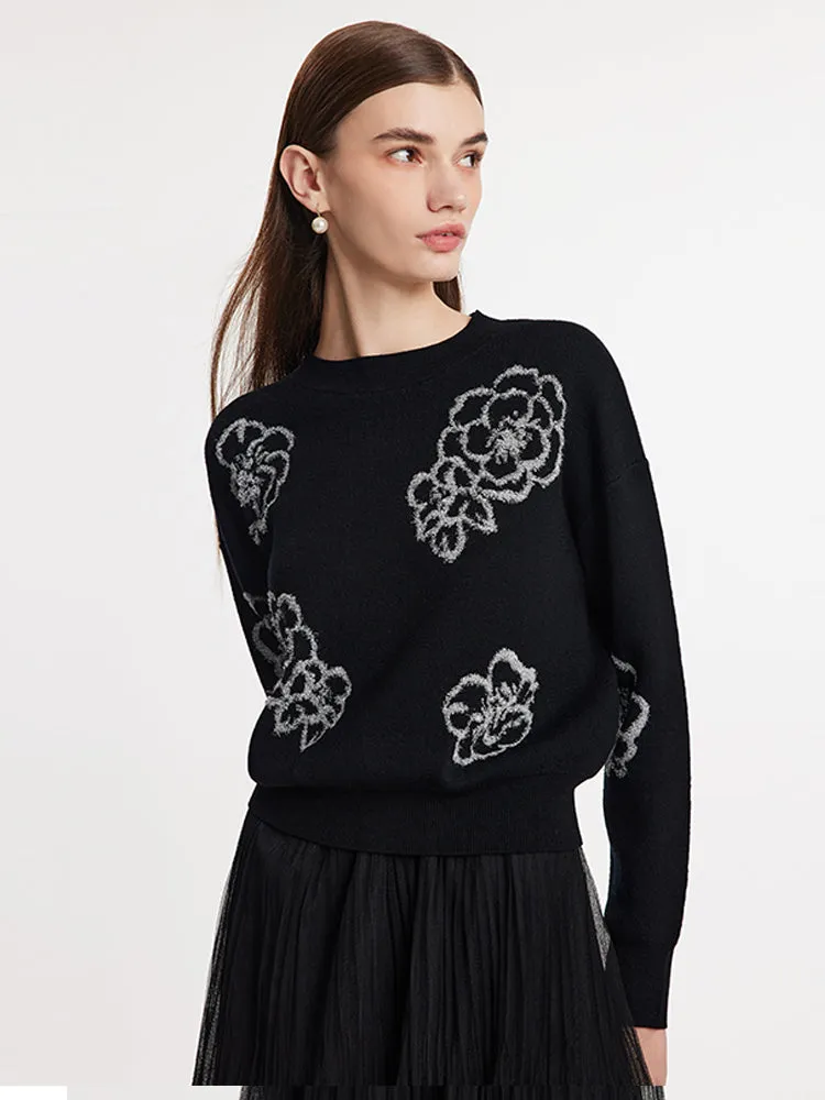 Floral Jacquard Round Neck Women Sweater