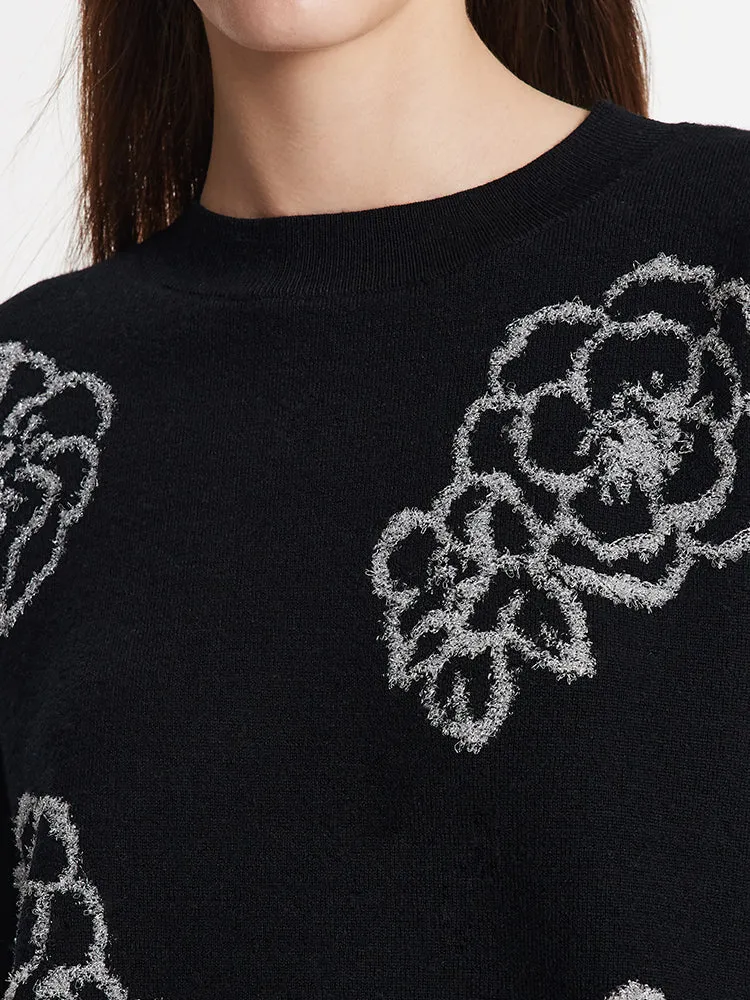 Floral Jacquard Round Neck Women Sweater