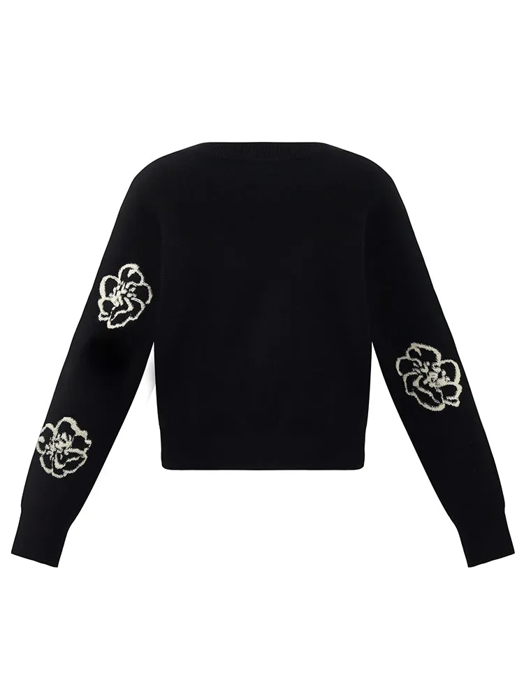 Floral Jacquard Round Neck Women Sweater