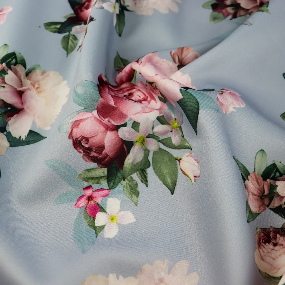 FS1151 Blue Blossom Floral Scuba Stretch Fabric