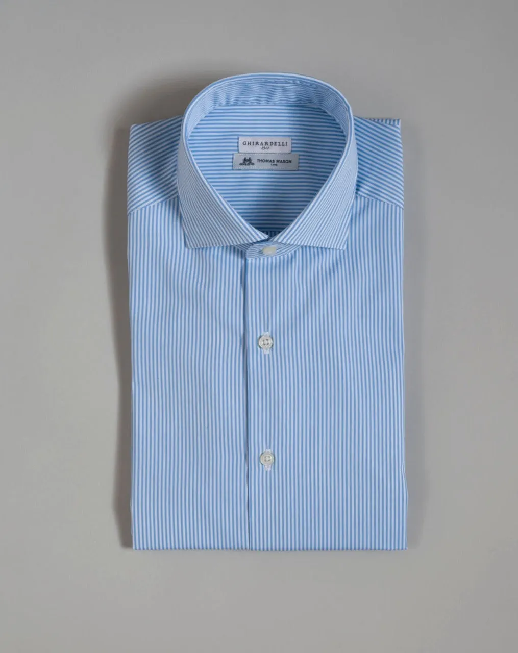 Ghirardelli Striped Cotton Shirt / Light Blue