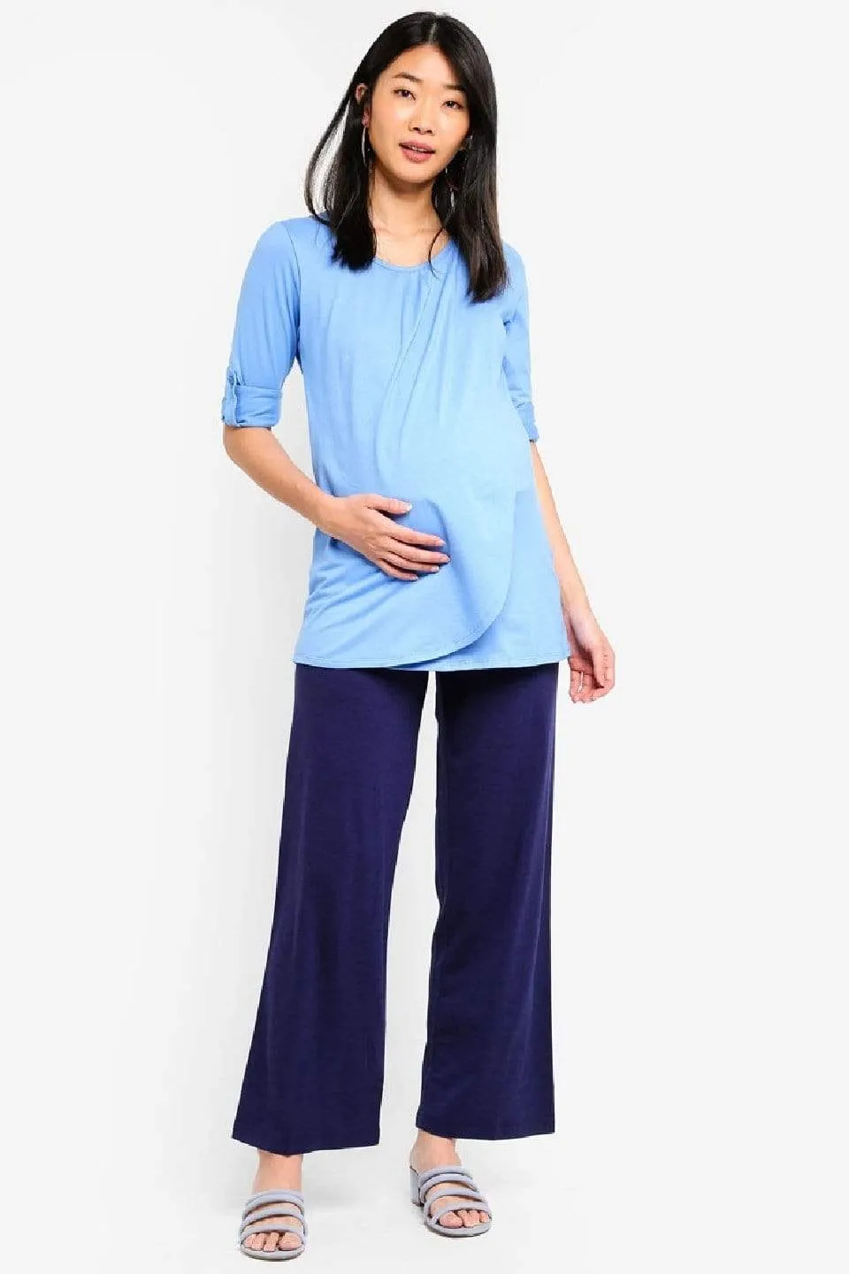 Giselle Bamboo Cotton Wide Matenity Pants Navy