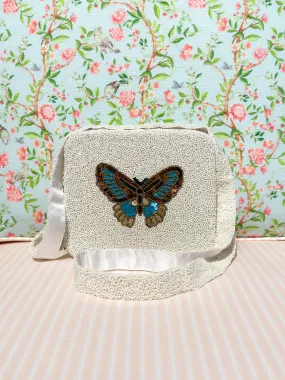 Glamfox - Cream & Blue Butterfly Beaded Crossbody