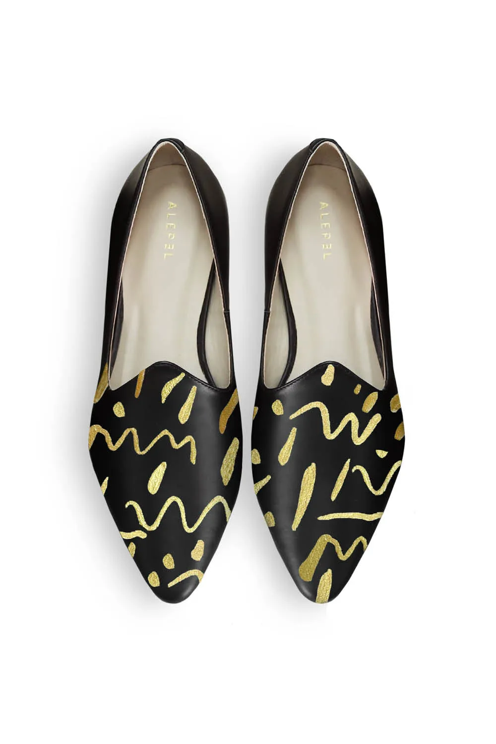 Gold Curvilinear Black Loafer