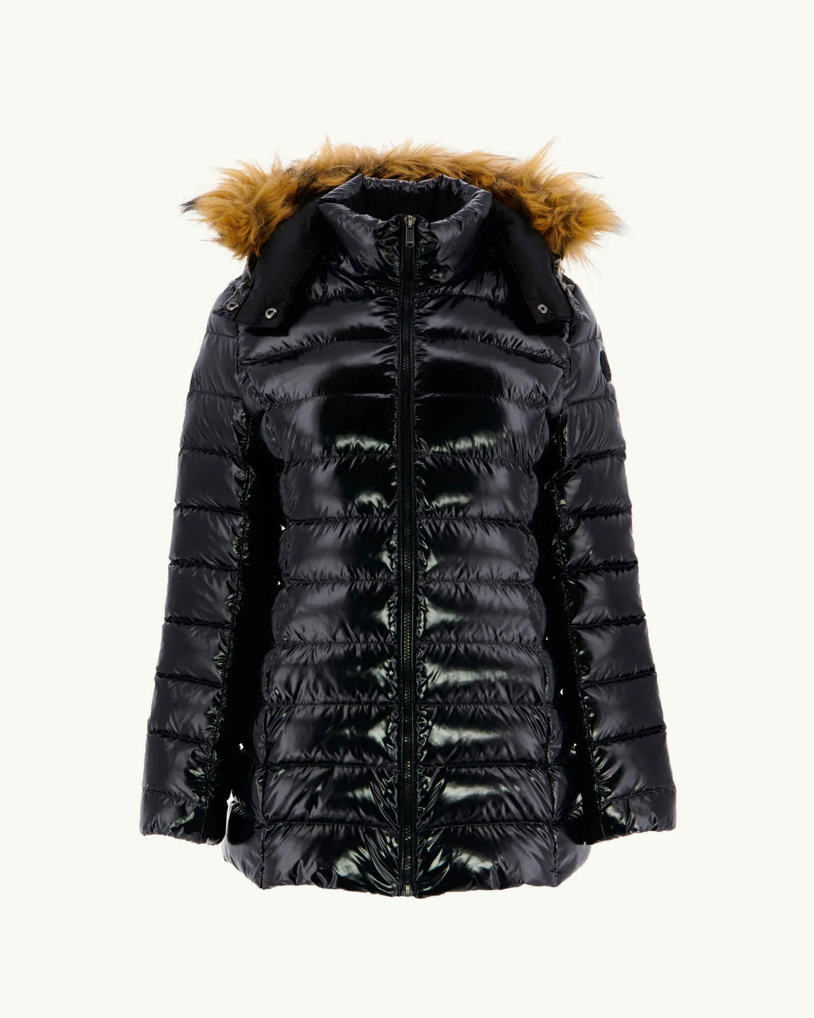 Grand Froid Perle Black lacquered mid-length jacket