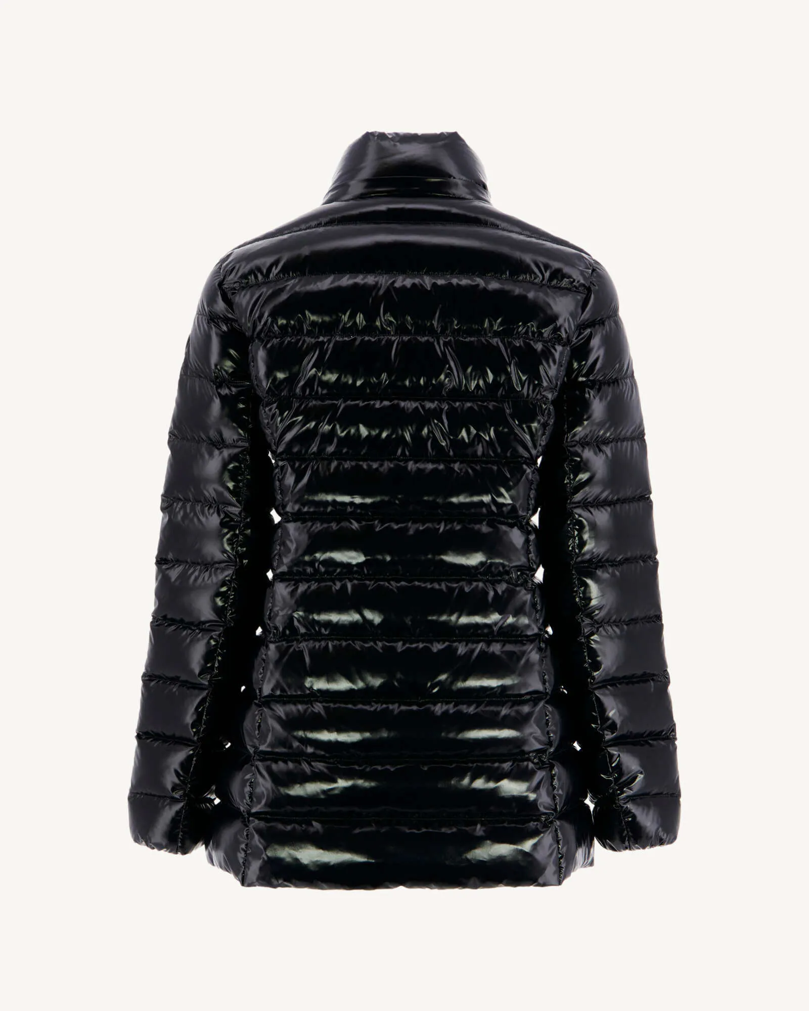 Grand Froid Perle Black lacquered mid-length jacket