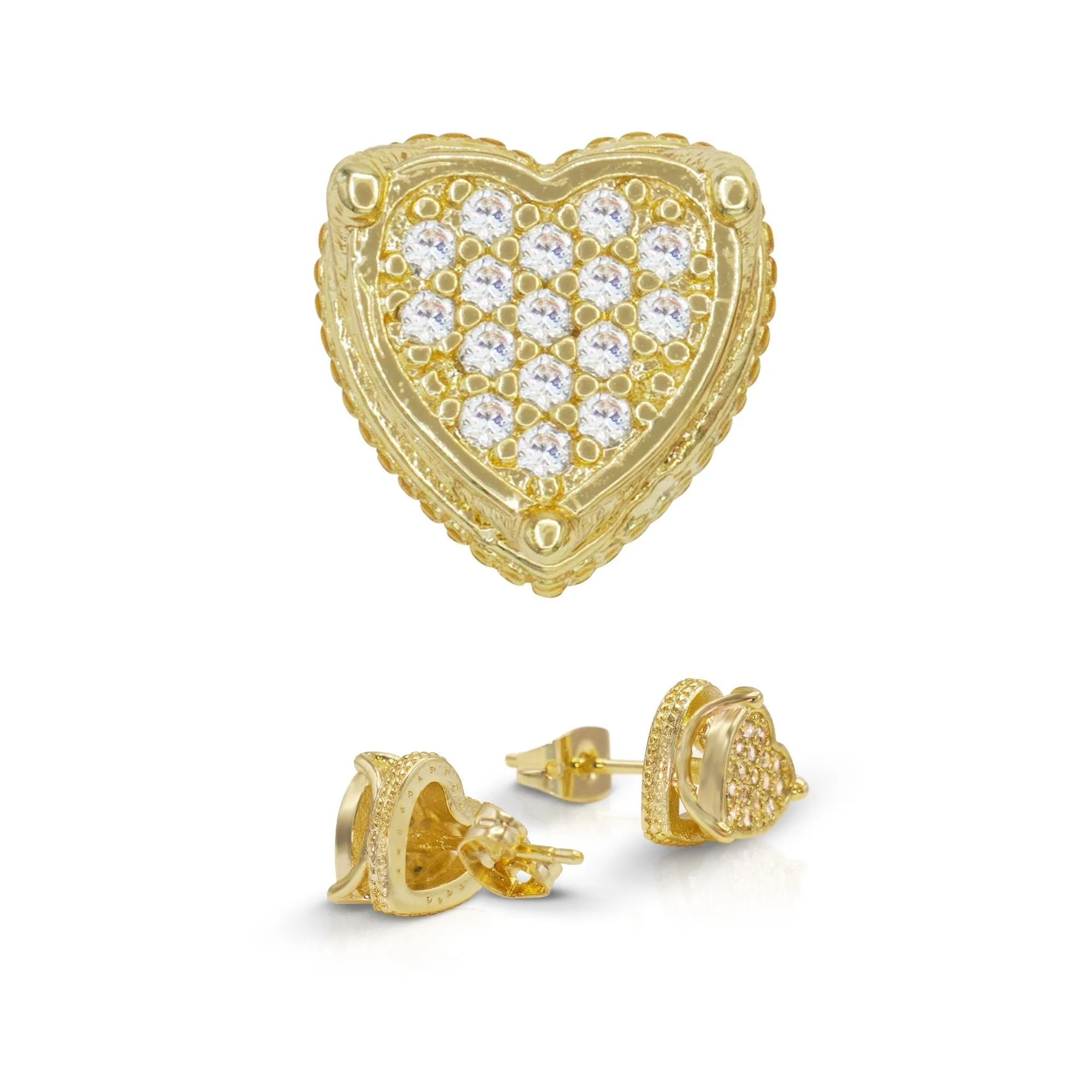 Heart 1 Cubic Zirconia Earrings 14K Gold Filled Silver Hip Hop Studs Ear Piercing Jewelry Women