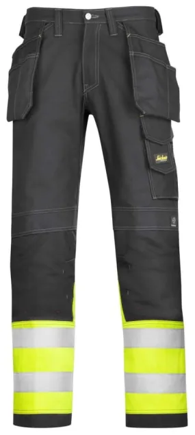 High-Visibility Cotton Work Trousers with Cordura Reinforcements - Class 1 Protection