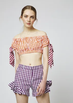 House of Holland Gingham Cotton Frill Shorts