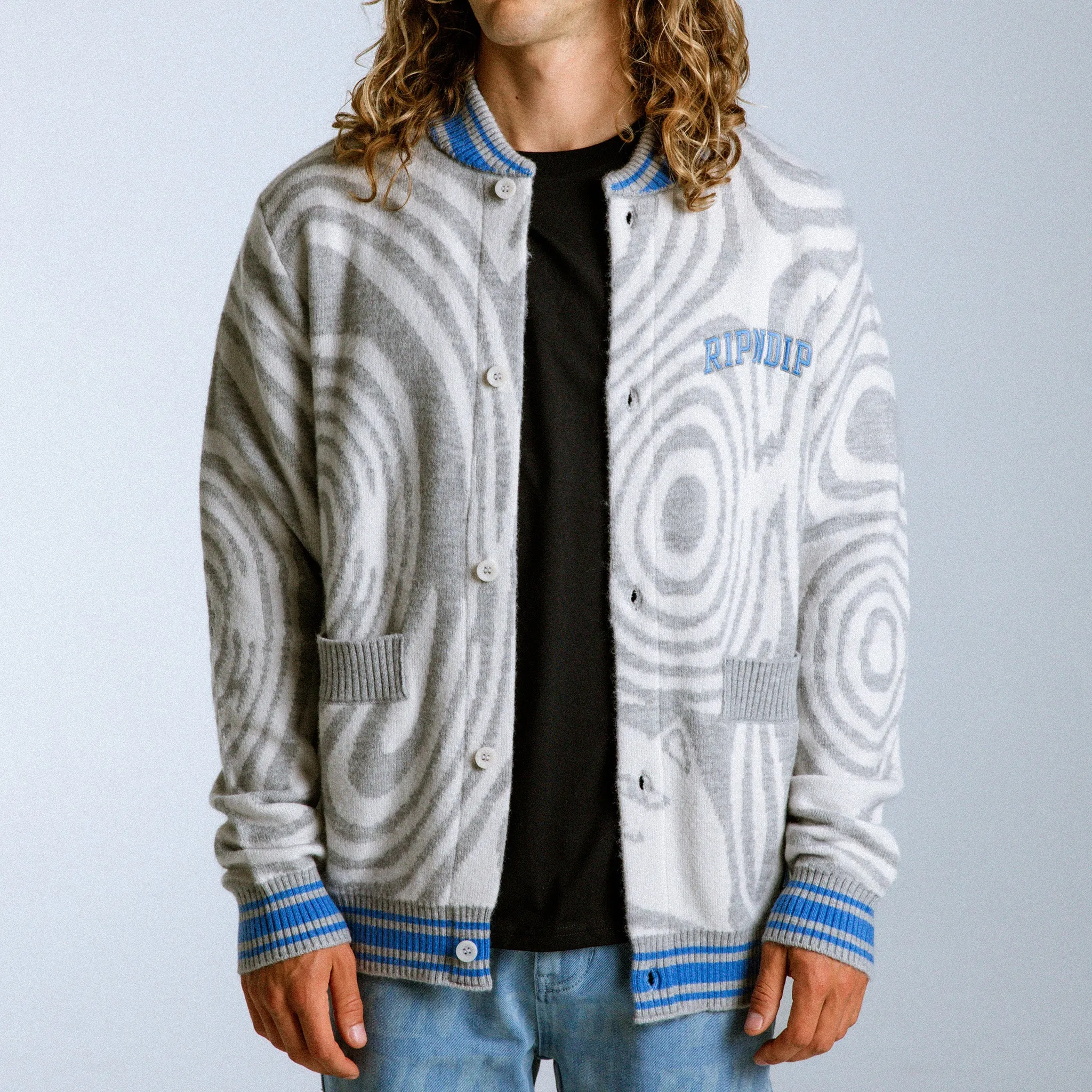 Hypnotic Team Spirit Knit Cardigan (Grey/Light Blue)