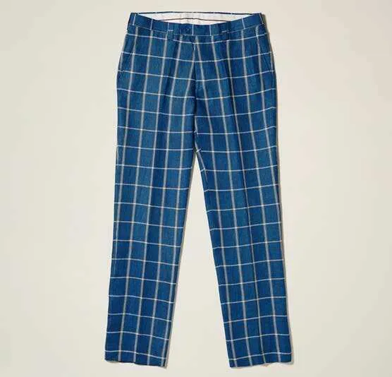 Inserch Premium Linen Check Pants P3198-44 Storm Blue