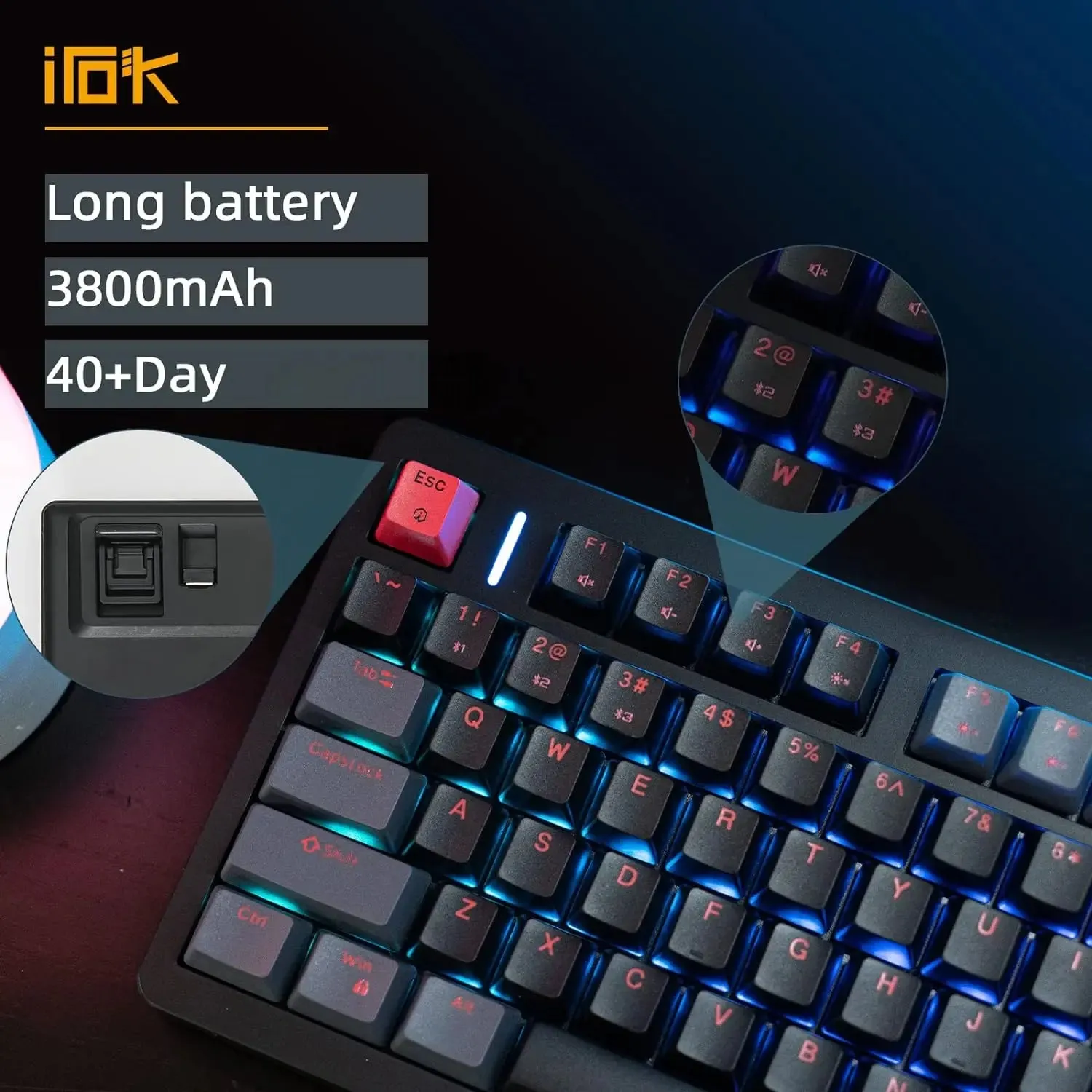 IROK FE75Pro Hot Swappable Mechanical Keyboard, Wireless TKL 75% RGB Customizable Backlit Gaming Keyboard, Bluetooth/2.4G/Wired for Windows PC Gamers- White/Blue