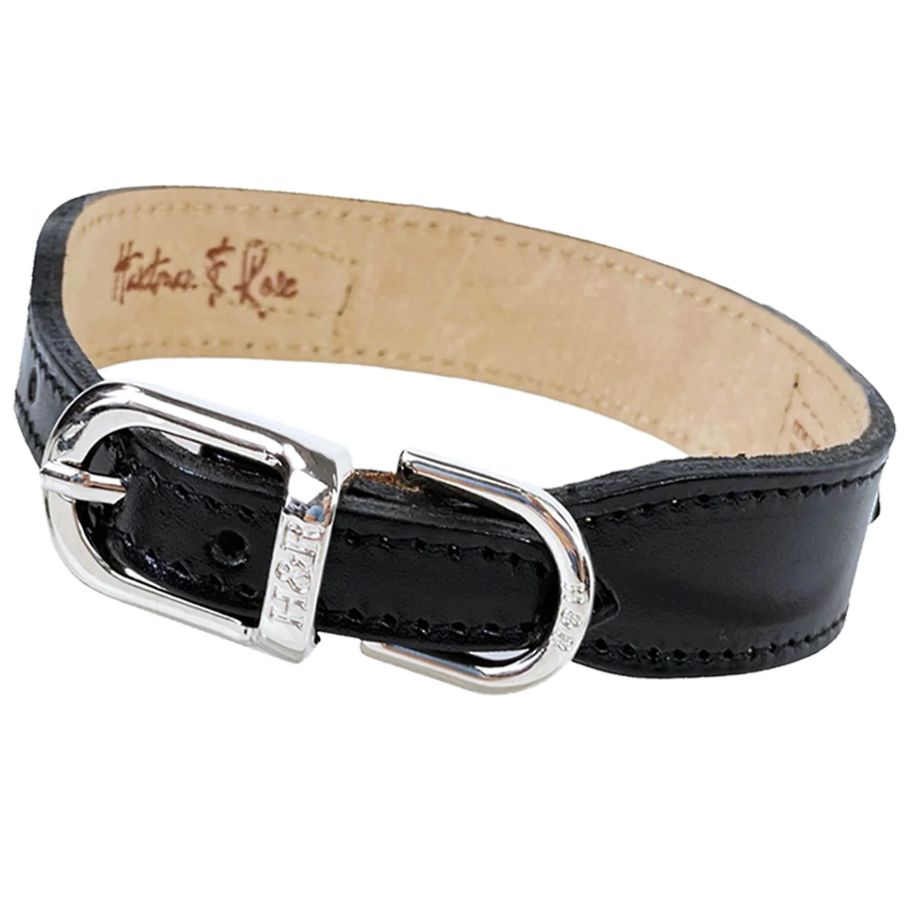 Italian Black Leather Dog Collar in Nickel