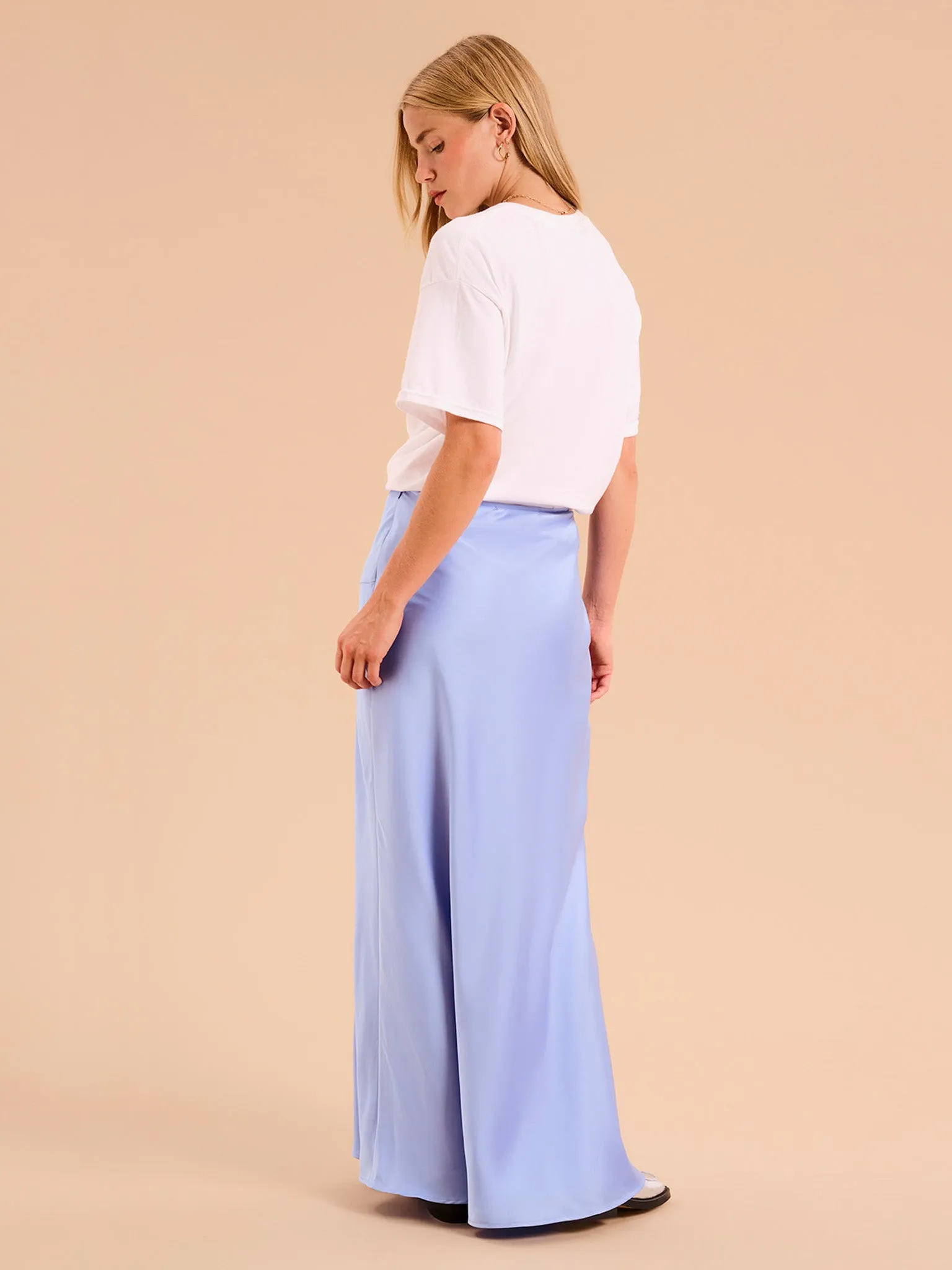 Jackie Asymmetric Midi Skirt in Blue