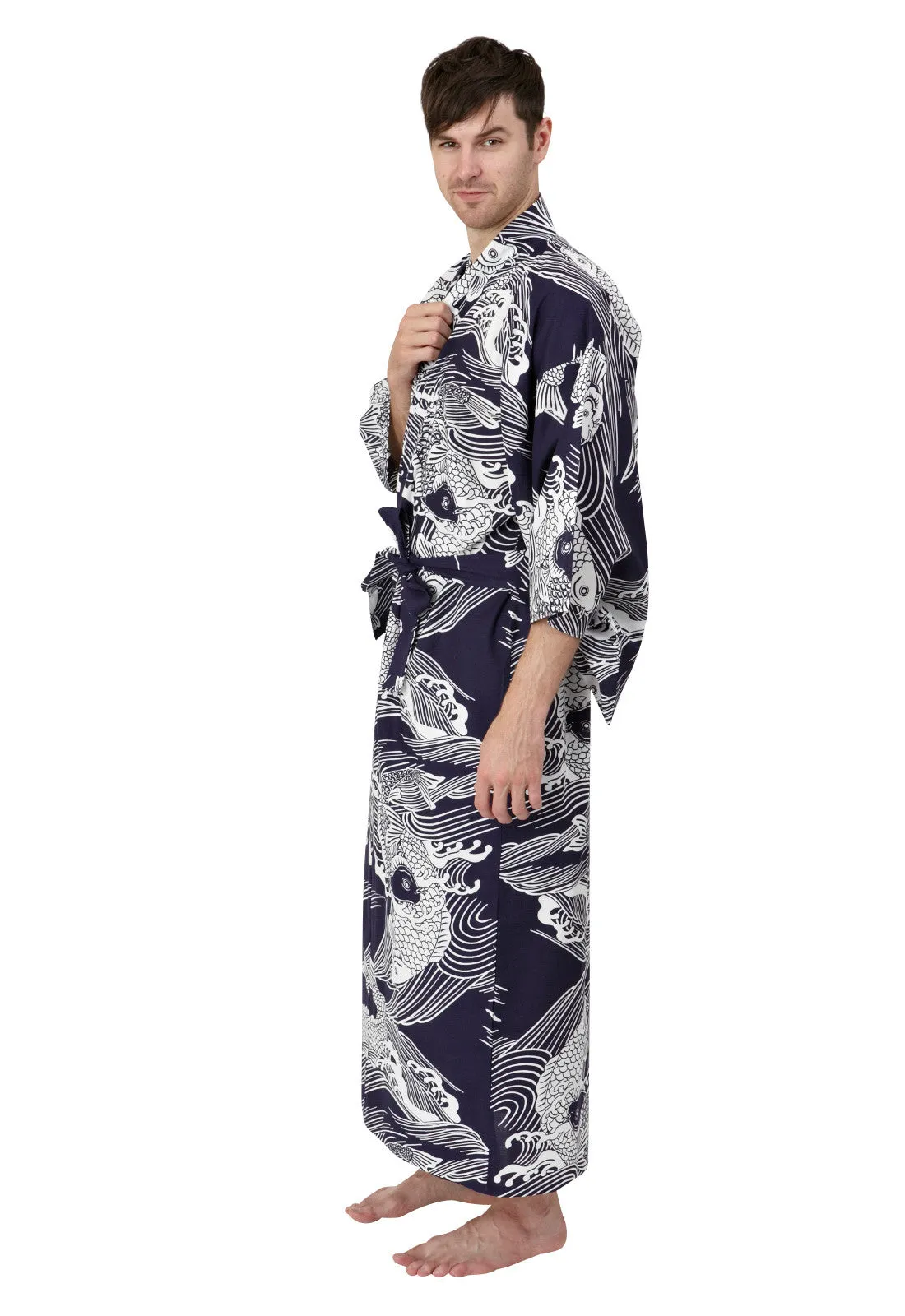 Koi Cotton Plus Size Mens Kimono Navy