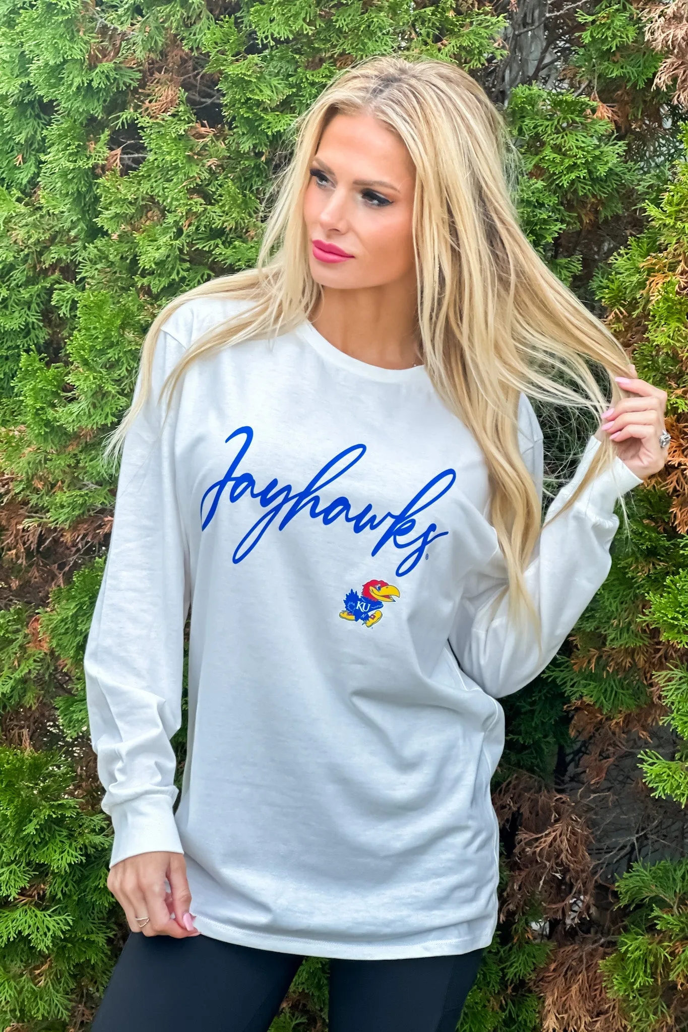 KS Jayhawks Win The Day Boyfriend Tee : White/Blue