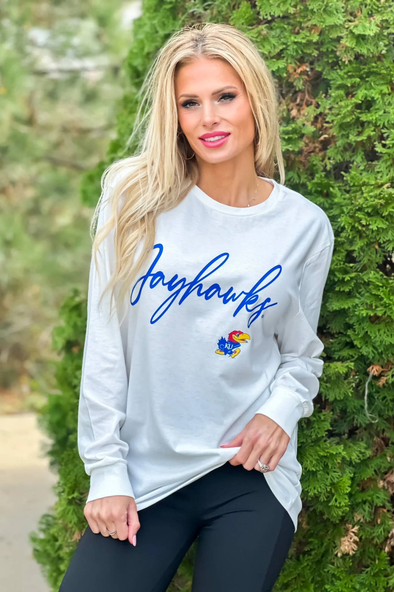 KS Jayhawks Win The Day Boyfriend Tee : White/Blue