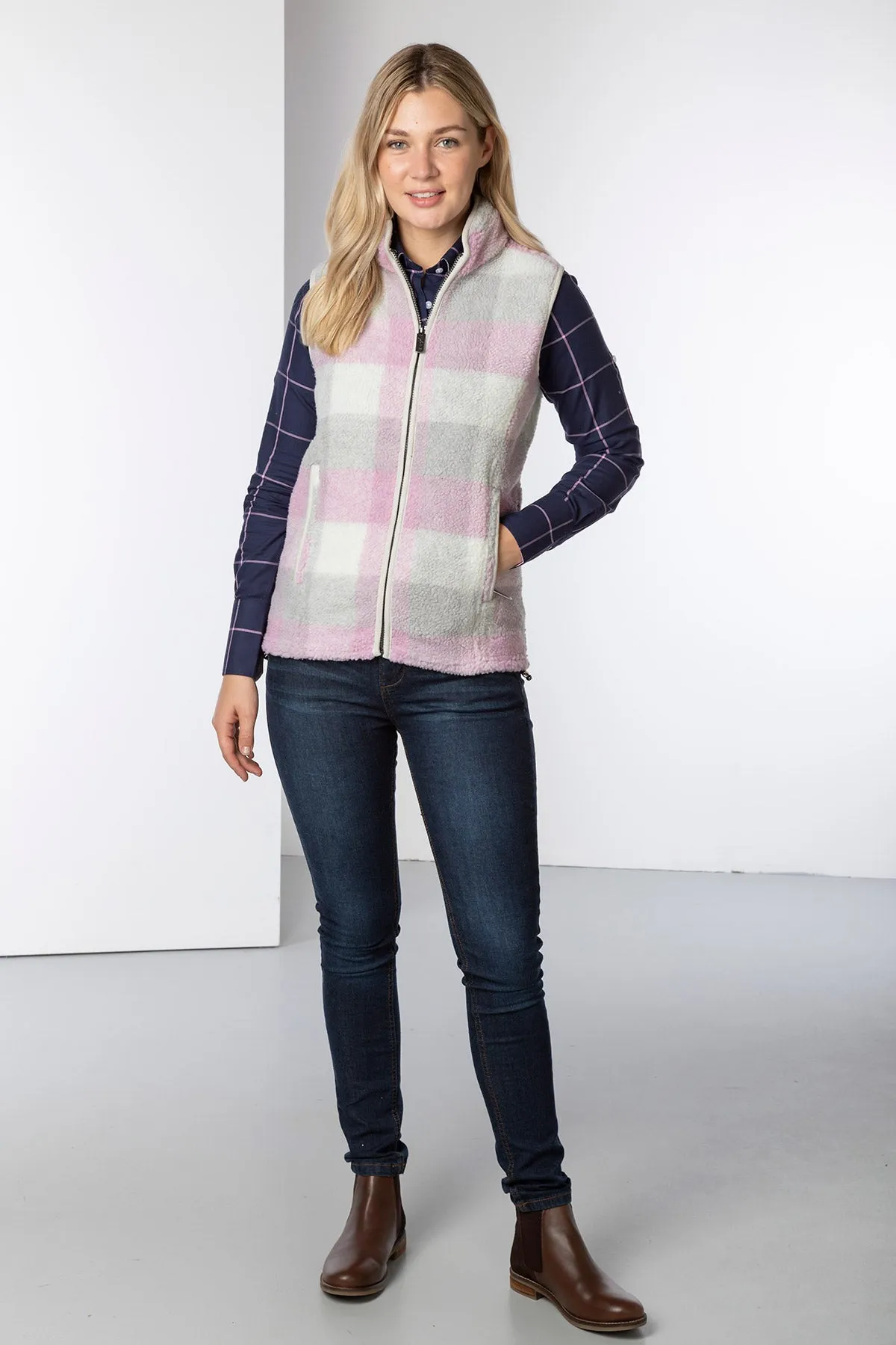 Ladies Sherpa Fleece Checked Gilet - Fimber