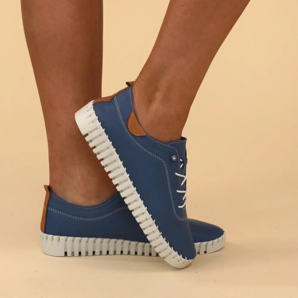 Ladies Soft Mid Blue Leather Shoes Flamborough Plimsoles Lunar Shoes sale