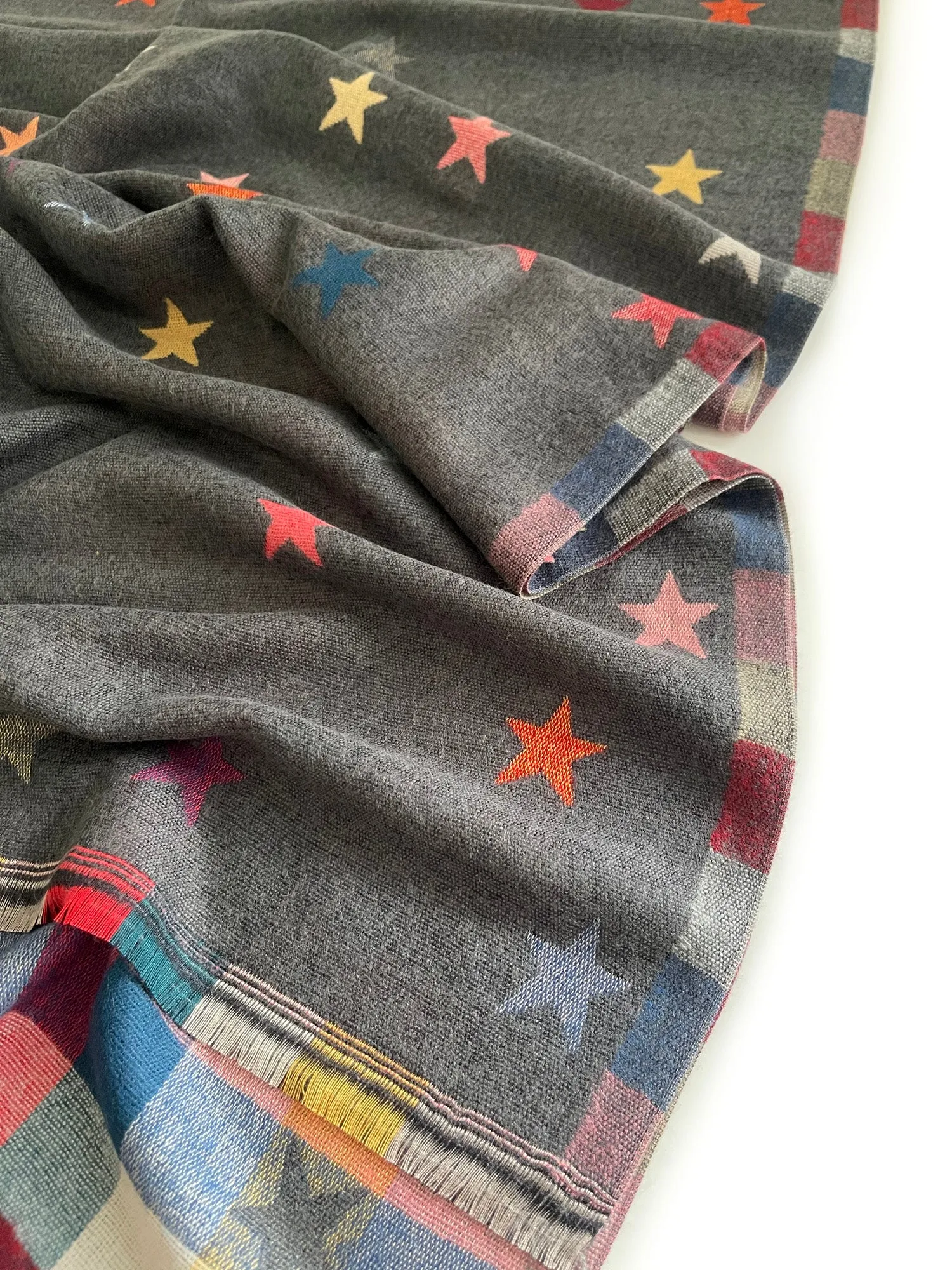 LARGE GREY STAR PRINT REVERSIBLE WINTER SHAWL BLANKET SCARF