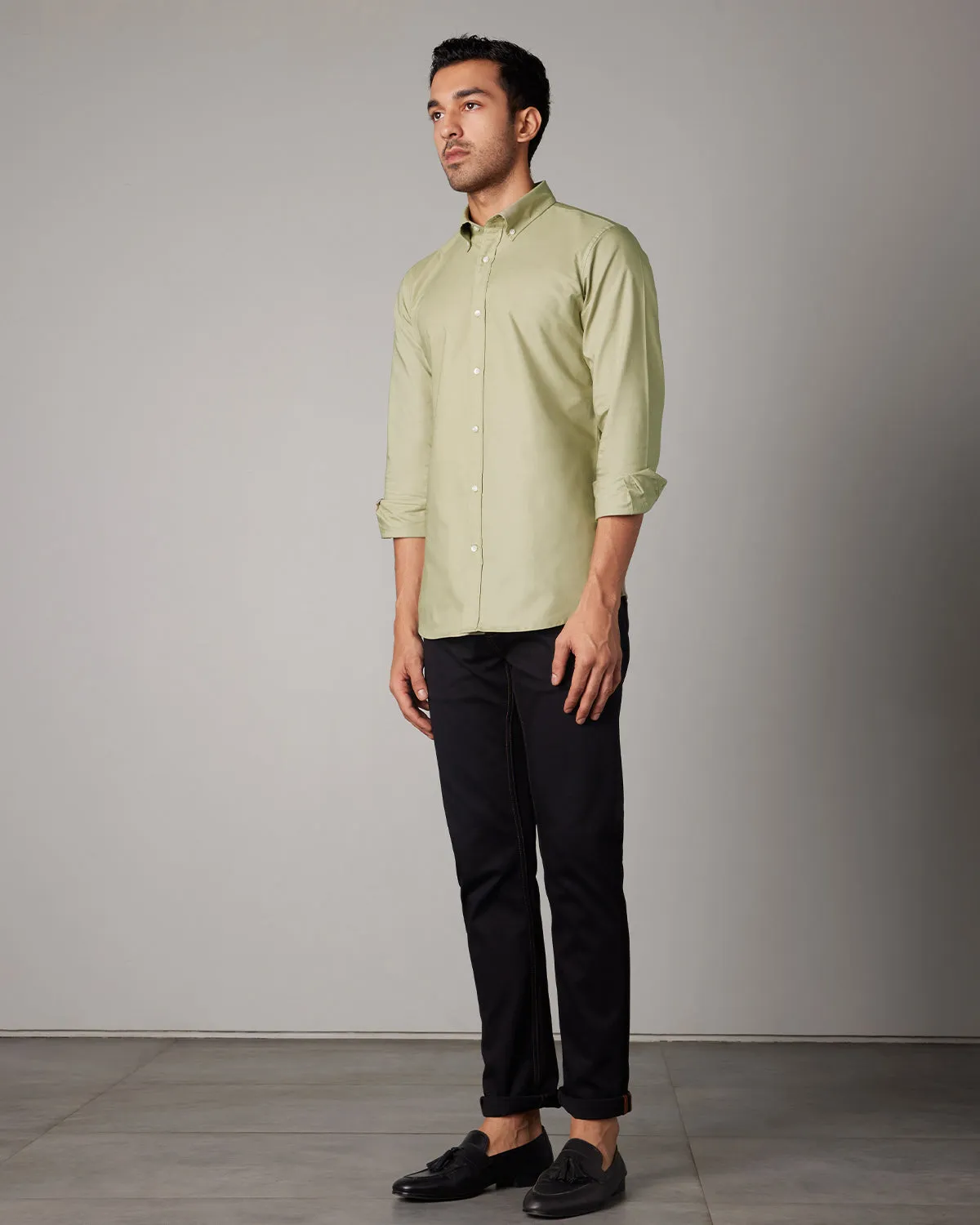 Light Olive Washed Oxford Shirt