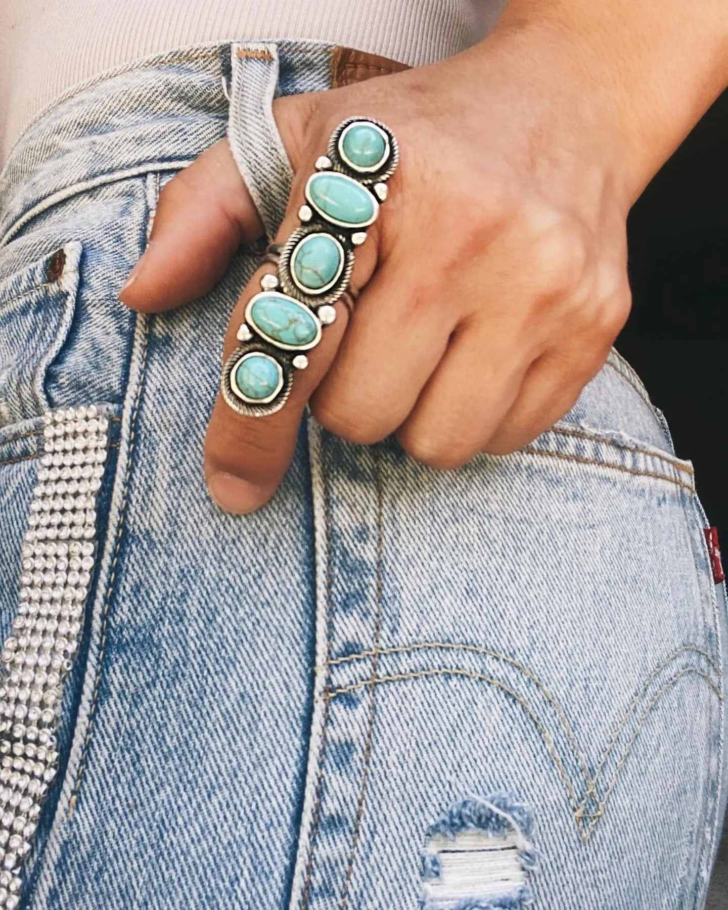 Long blue turquoise ring  one size