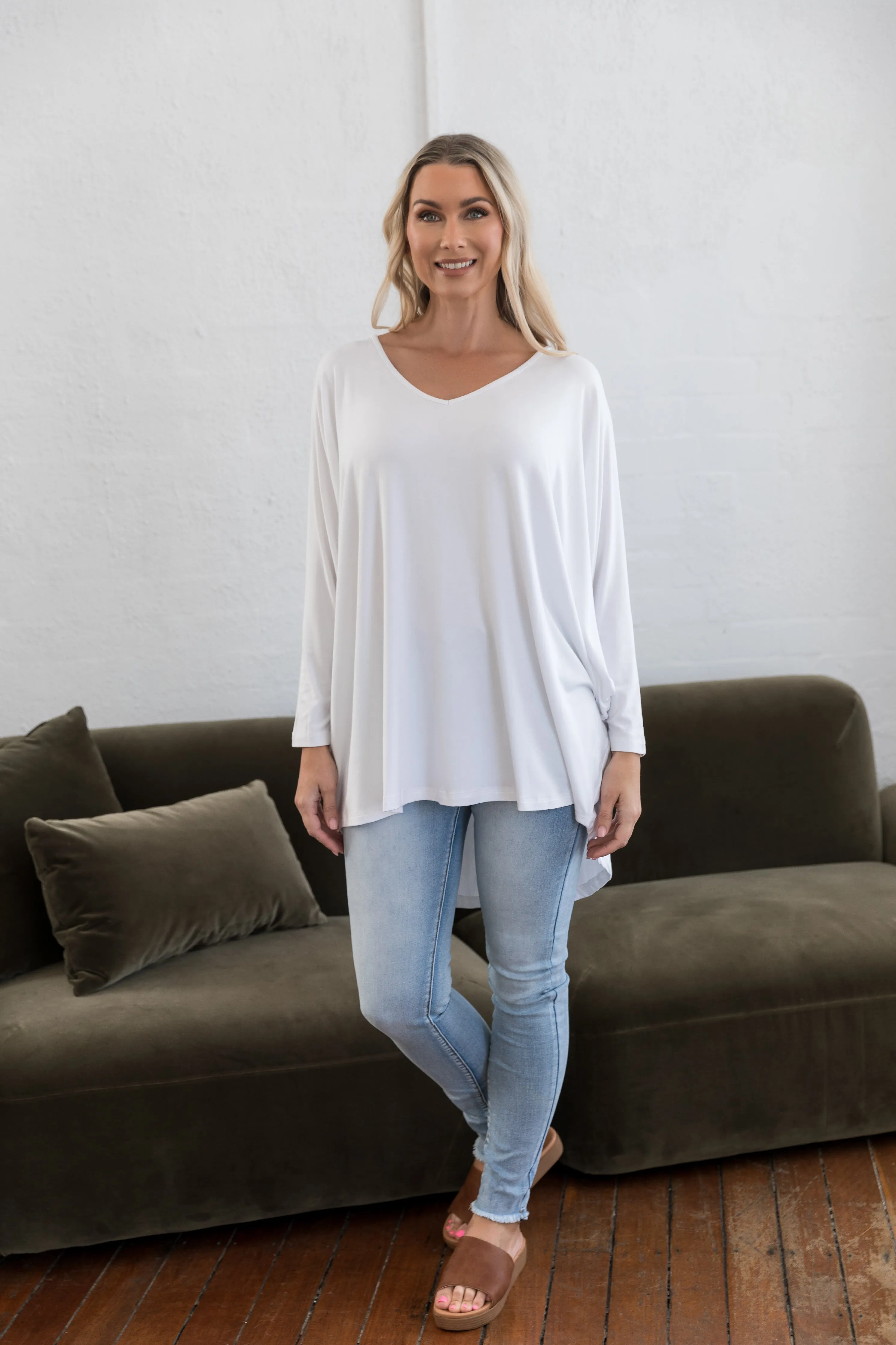 Long Sleeve Hi-Low Miracle Top in White