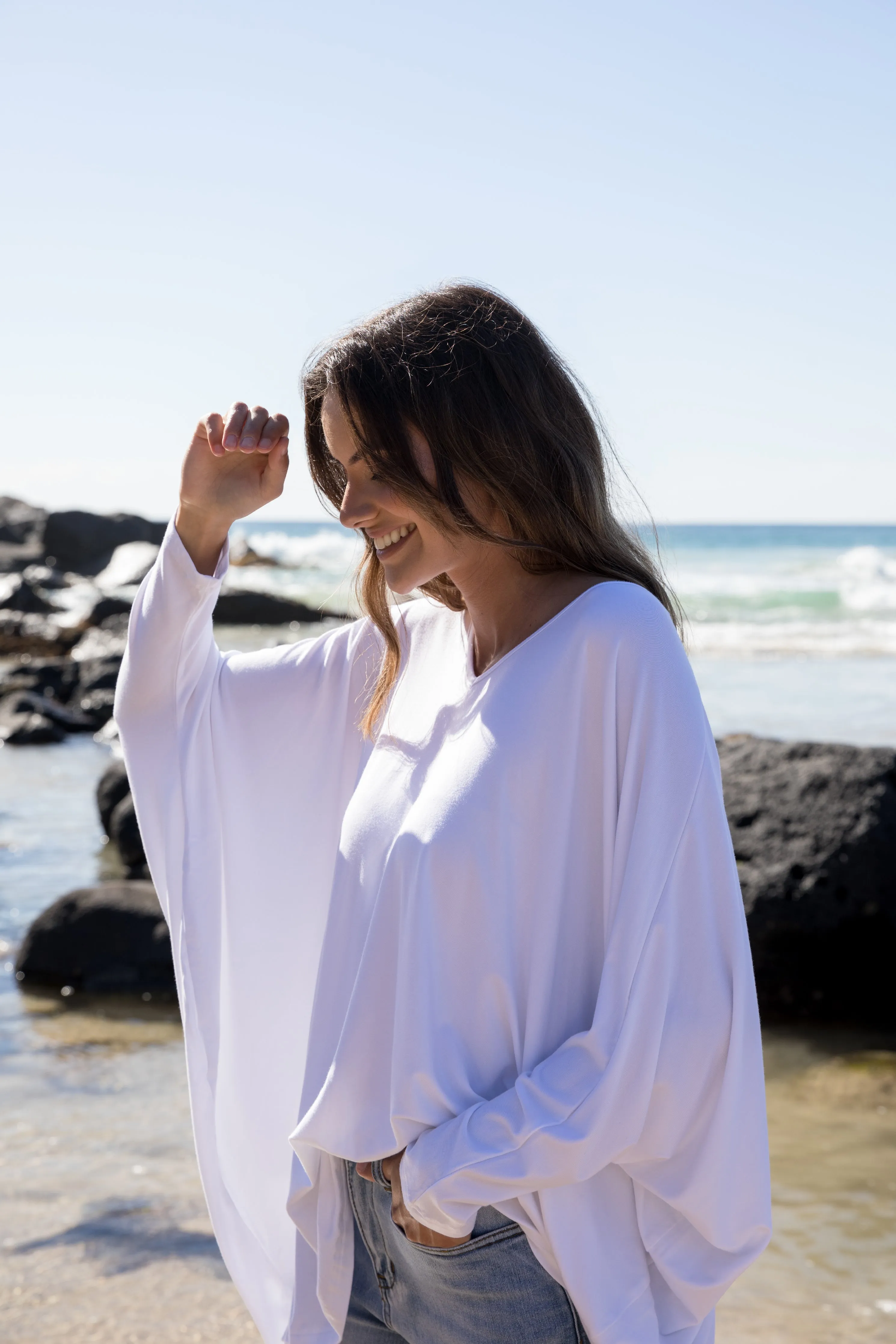 Long Sleeve Hi-Low Miracle Top in White