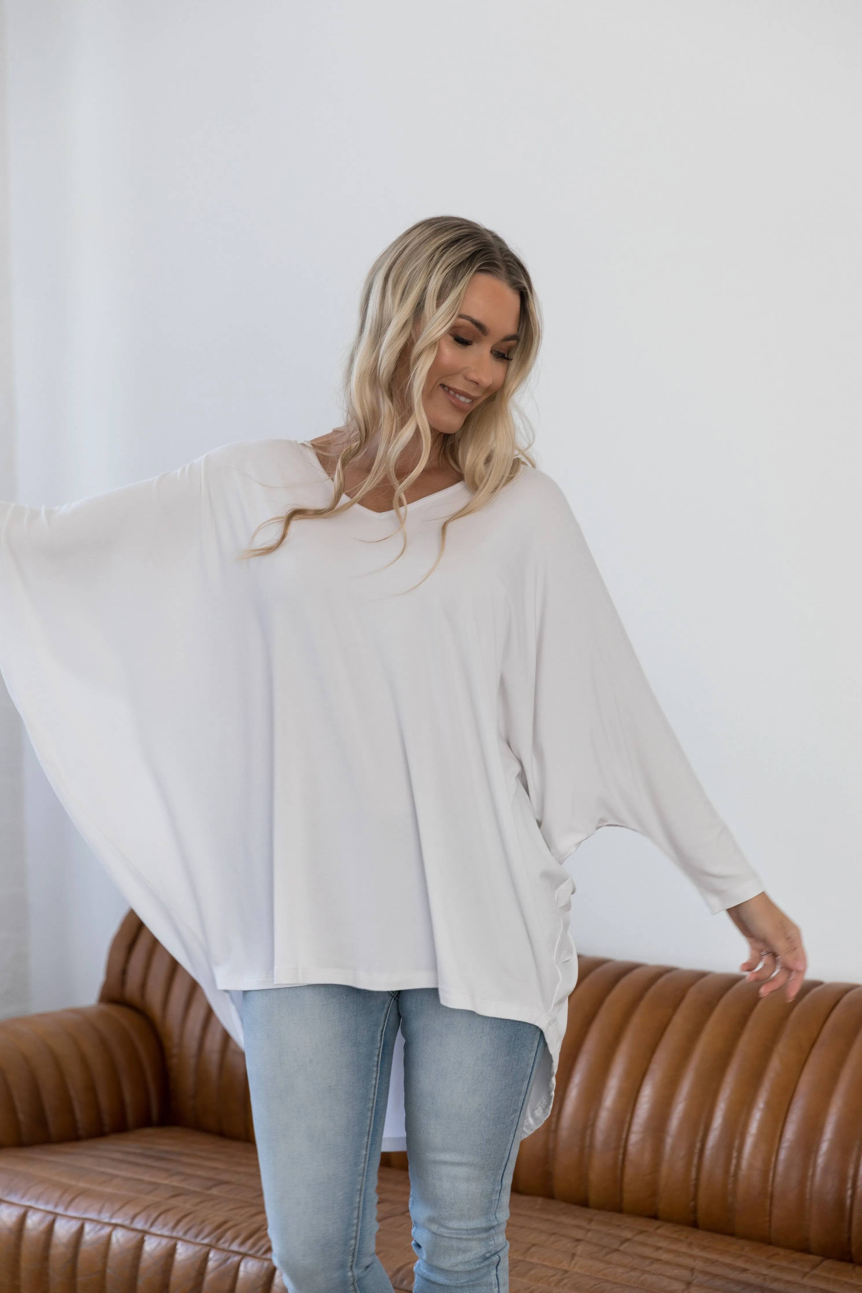 Long Sleeve Hi-Low Miracle Top in White