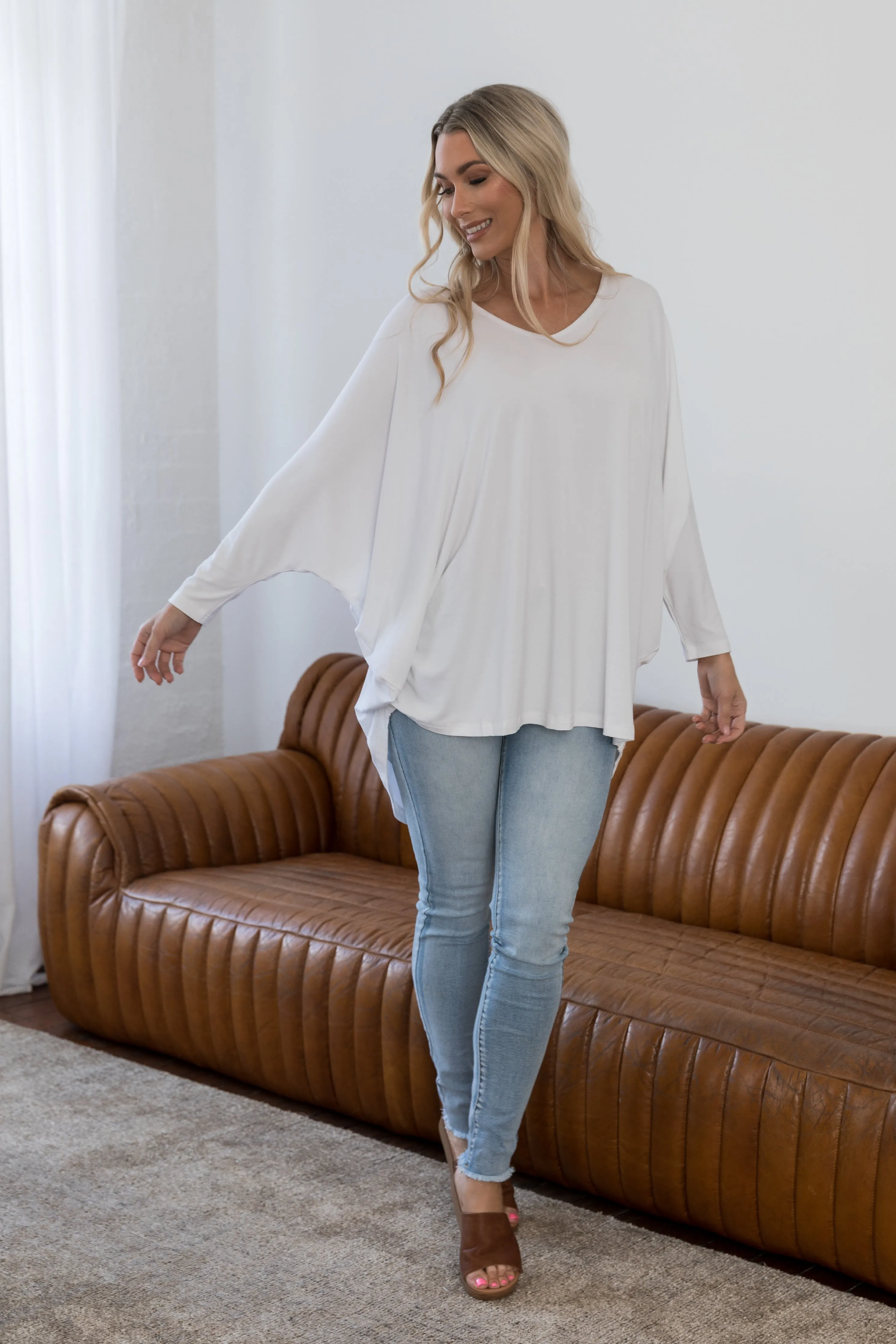 Long Sleeve Hi-Low Miracle Top in White