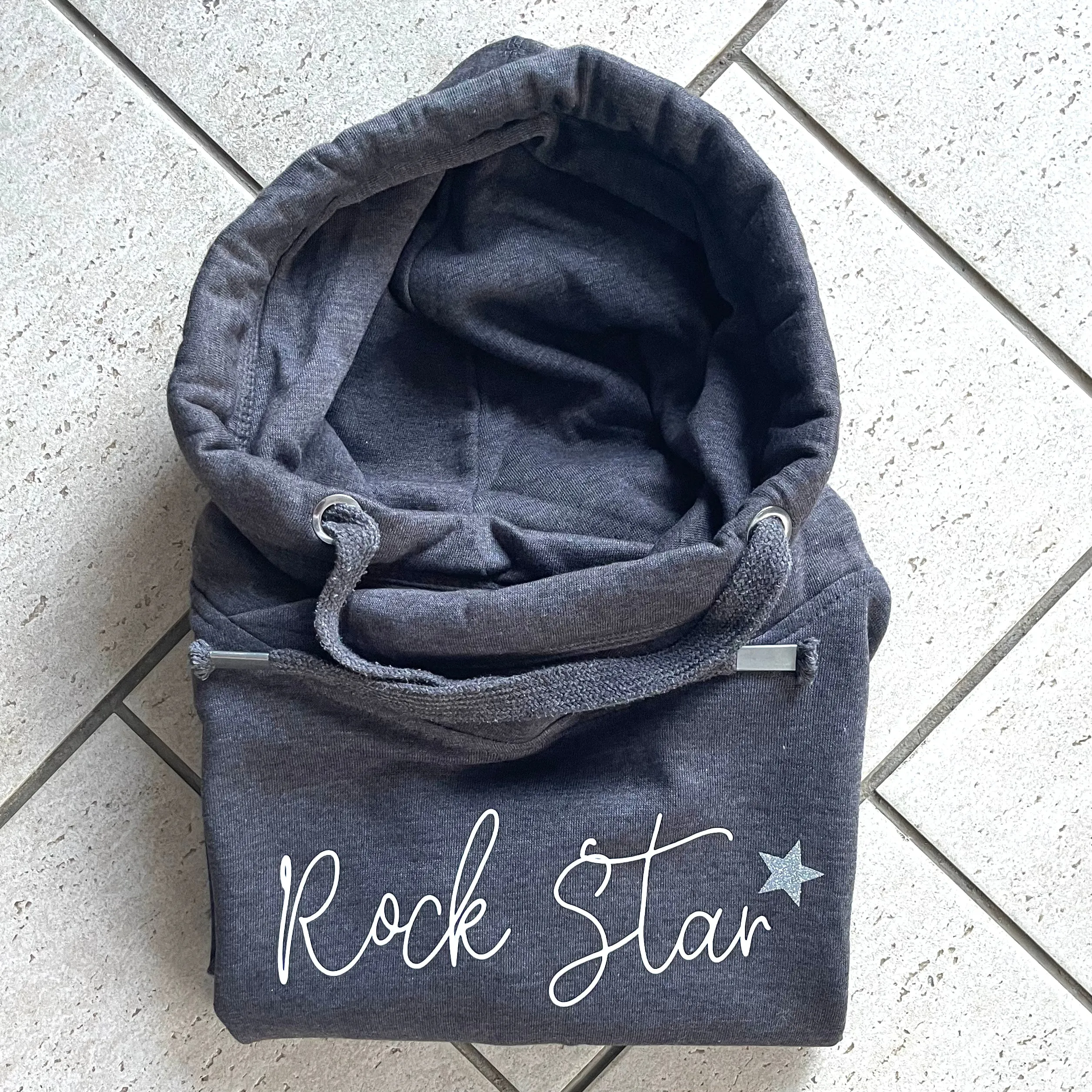 Luxury Cowl Neck Rock Star Hoodie - Charcoal