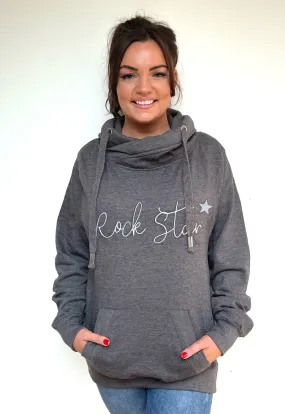 Luxury Cowl Neck Rock Star Hoodie - Charcoal