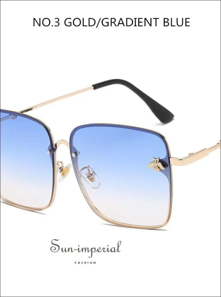 Luxury Square Bee Sunglasses Women Vintage Metal Frame Oversized Sun Glasses Female Gradient Shades