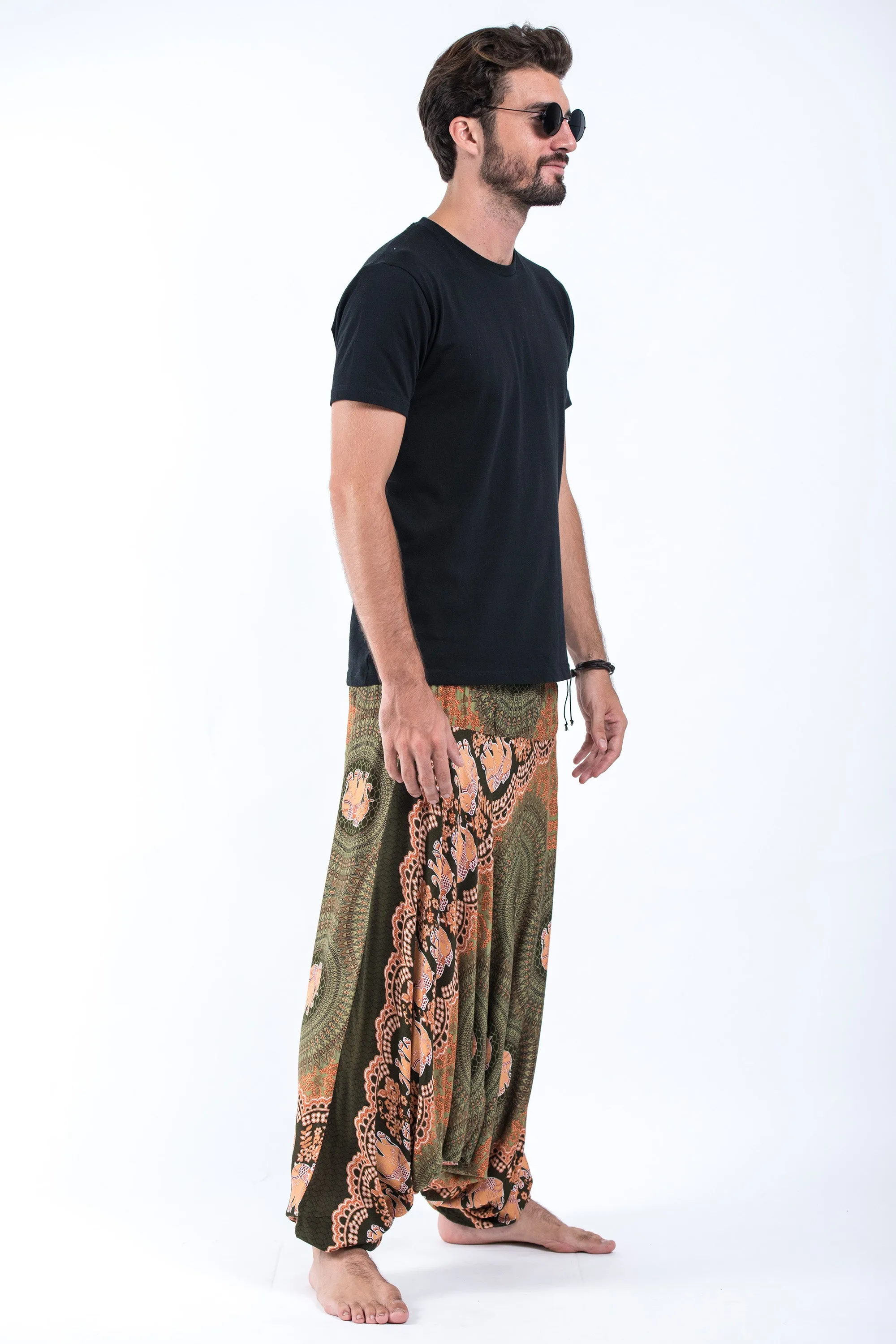 Mandala Elephant Drop Crotch Men's Elephant Pants in Olive